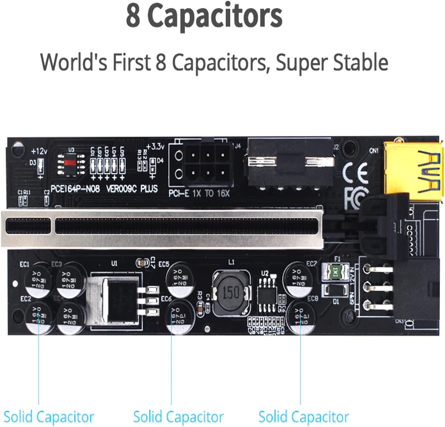 6PCS Riser VER009C Plus USB 3.0 PCI-E Riser VER009C Plus Express Cable Riser for Video Card X16 Extender PCI-E Riser Card for Mining Pack of 2