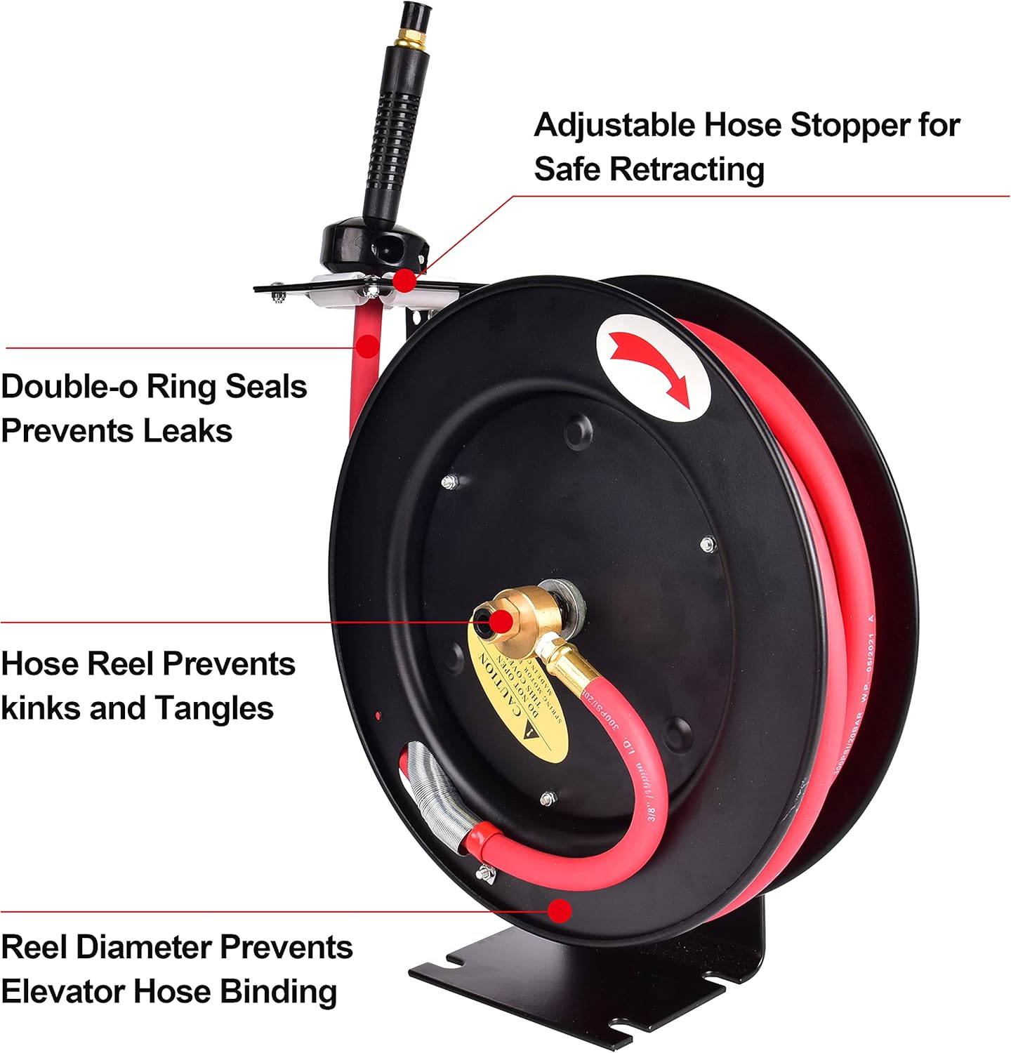 ET038G Retractable Heavy-Duty 3/8 in x 25 ft Air Hose Reel. Wall Mount, Retractable, 300 PSI Flexiable Hybrid Hose. Pack of 2