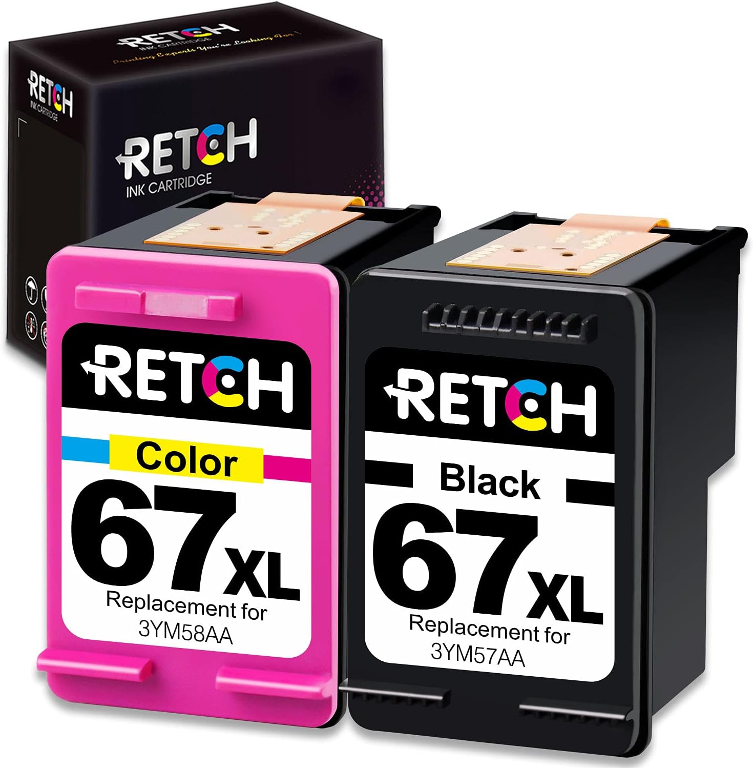 RETCH Remanufactured Ink Cartridges Replacement for HP 67XL 67 XL Black/Color Combo Pack, for HP Deskjet Plus 2700 2722 2755 2755e 4100 4152 4152e 4155 4155e Envy Pro 6000 6055 6055e 6400 6455 Printer Pack of 2