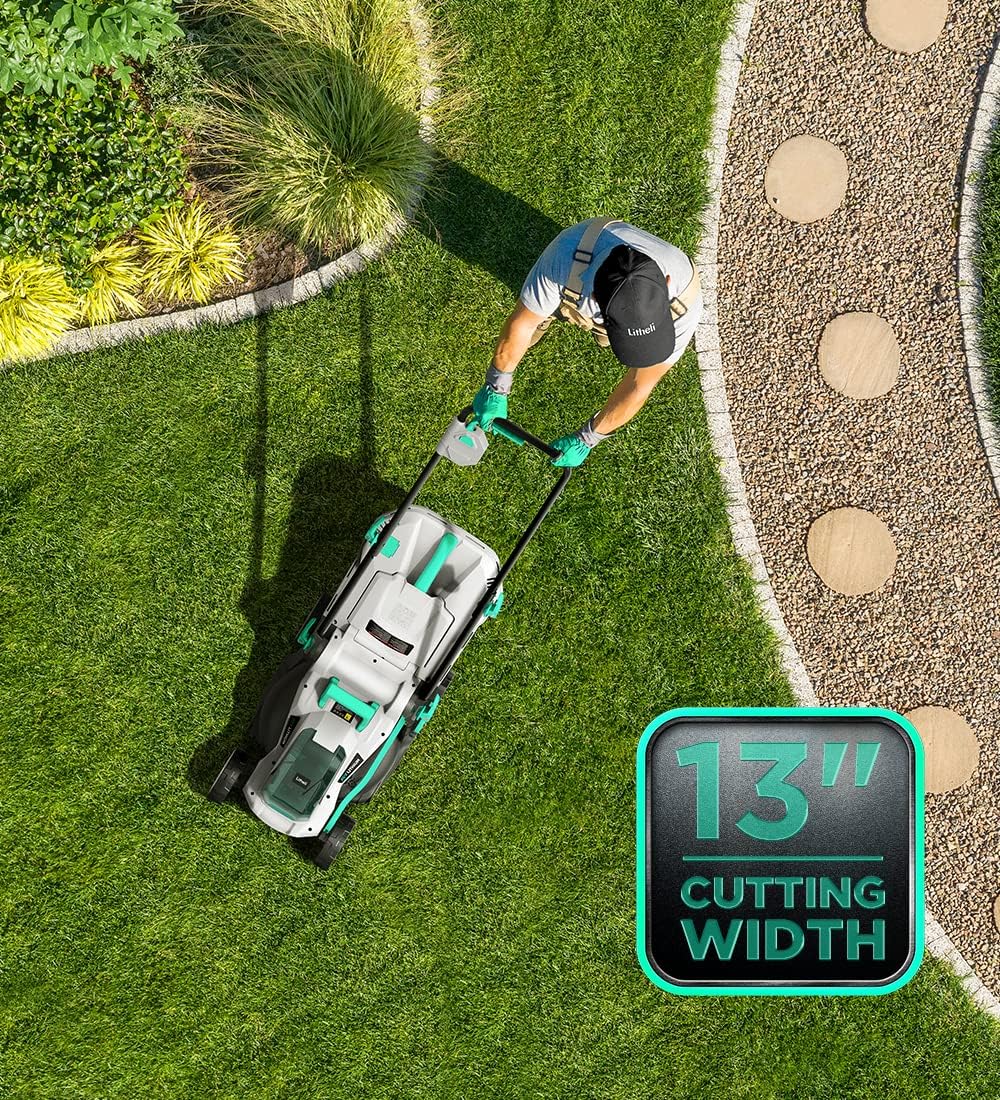 Litheli Cordless Lawn Mower 13 Inch, 5 Heights, 20V Battery Lawnmower for Garden, Yard and Farm, with Brushless Motor, 4.0Ah Battery & Charger Included