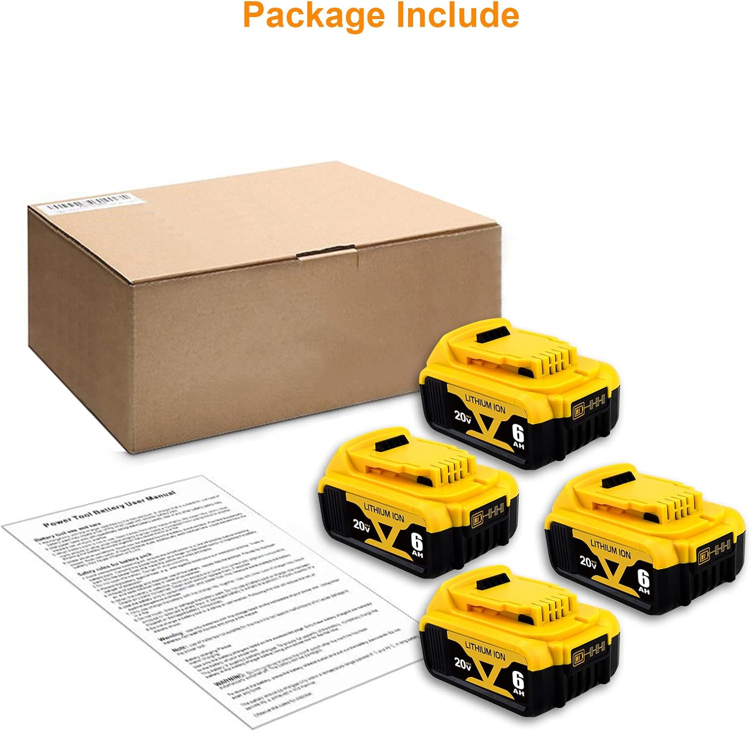 4 Packs Amsbat 6.0Ah DCB206 Battery Compatible with Dewalt 20V Battery Max Lithium DCB200 DCB201 DCB203 DCB204 DCB205 DCB207