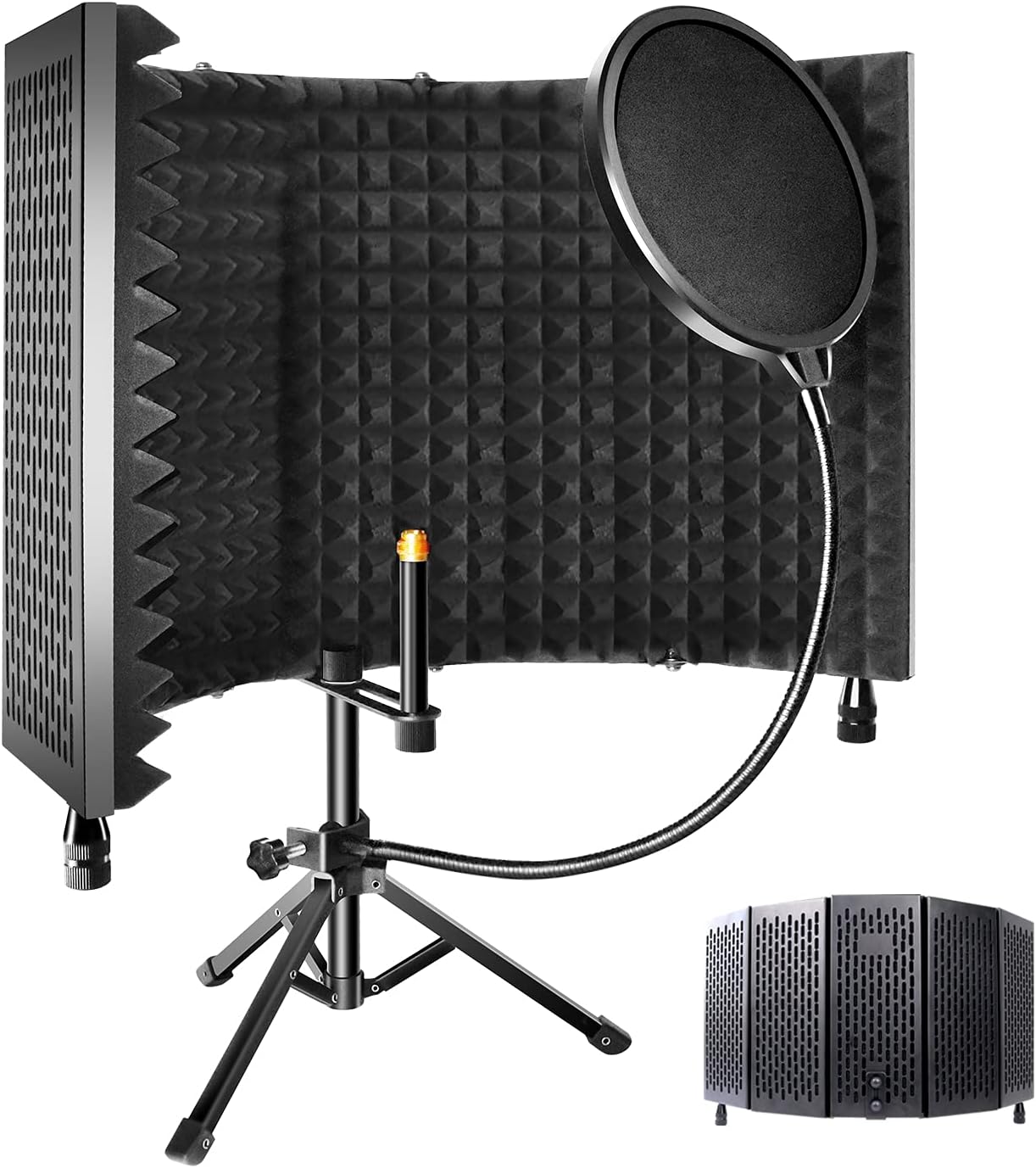 ZOSTA Studio Recording Microphone Isolation Shield with Tripod Stand and Pop Filter, High Density Absorbent Foam to Filter Vocal, Foldable Sound Shield for Most Condenser Mic Recording Equipment Pack of 2
