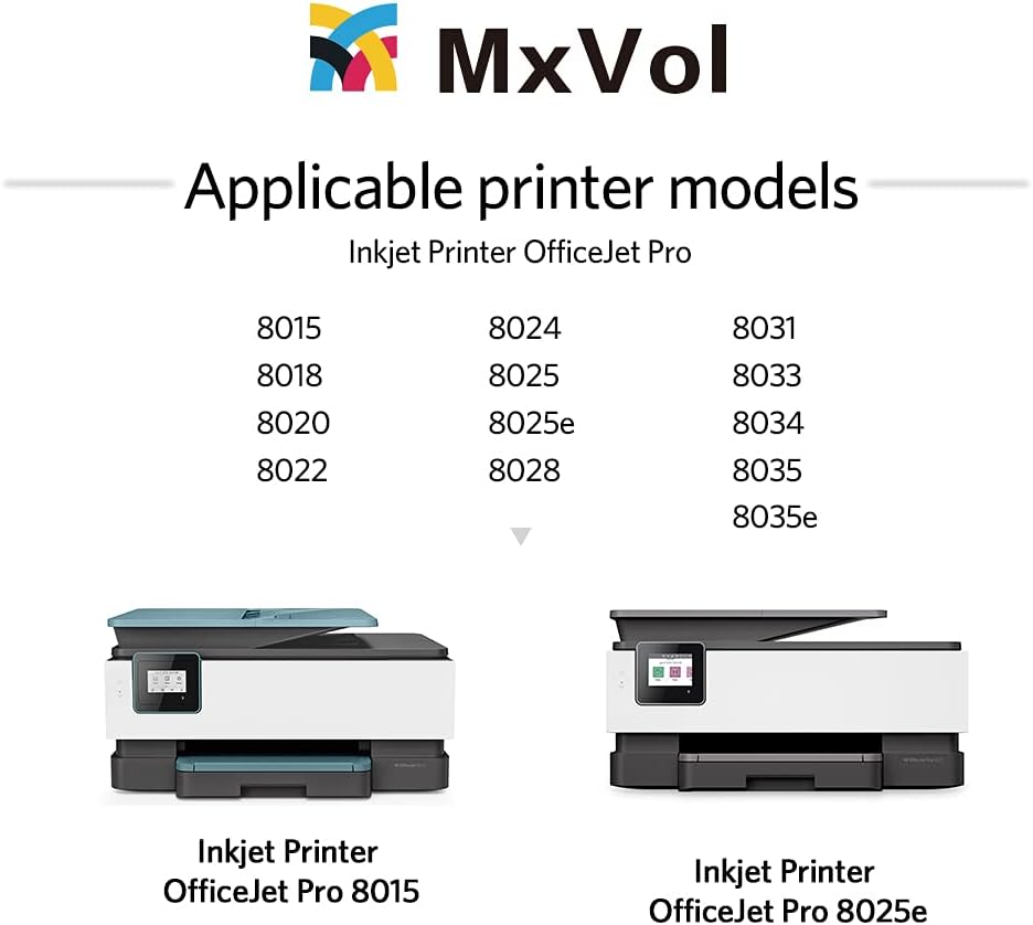 MxVol Remanufactured Ink Cartridge Replacement for HP 910 910 XL use for HP OfficeJet 8015, 8018, 8020, 8022, 8025, 8025e, 8028, 8035, 8035e Printer (4-Pack, Black Cyan Magenta Yellow) Pack of 2