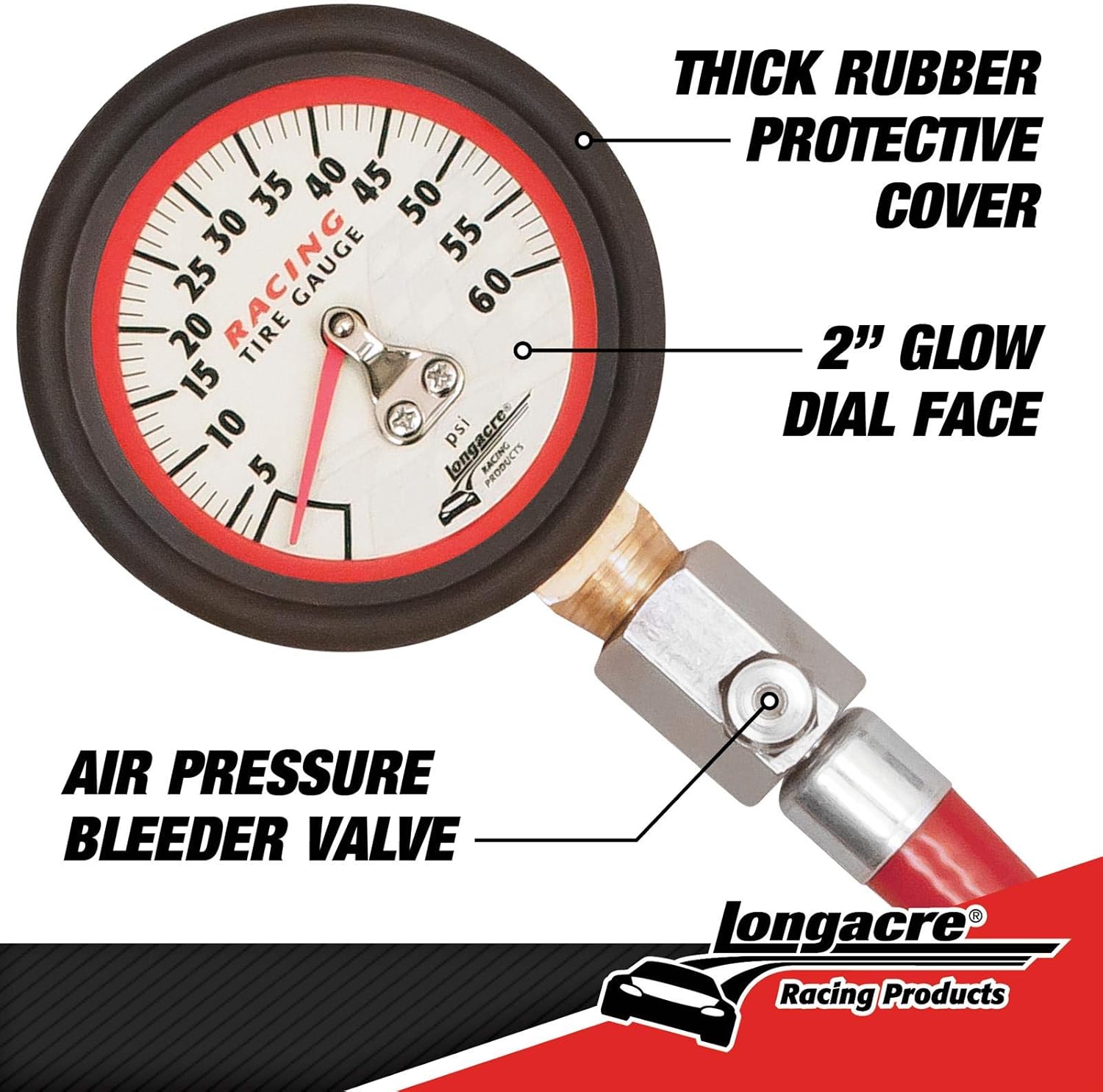 Longacre® 50417 0-60 PSI Analog Tire Pressure Gauge, 2 Inch Pack of 2