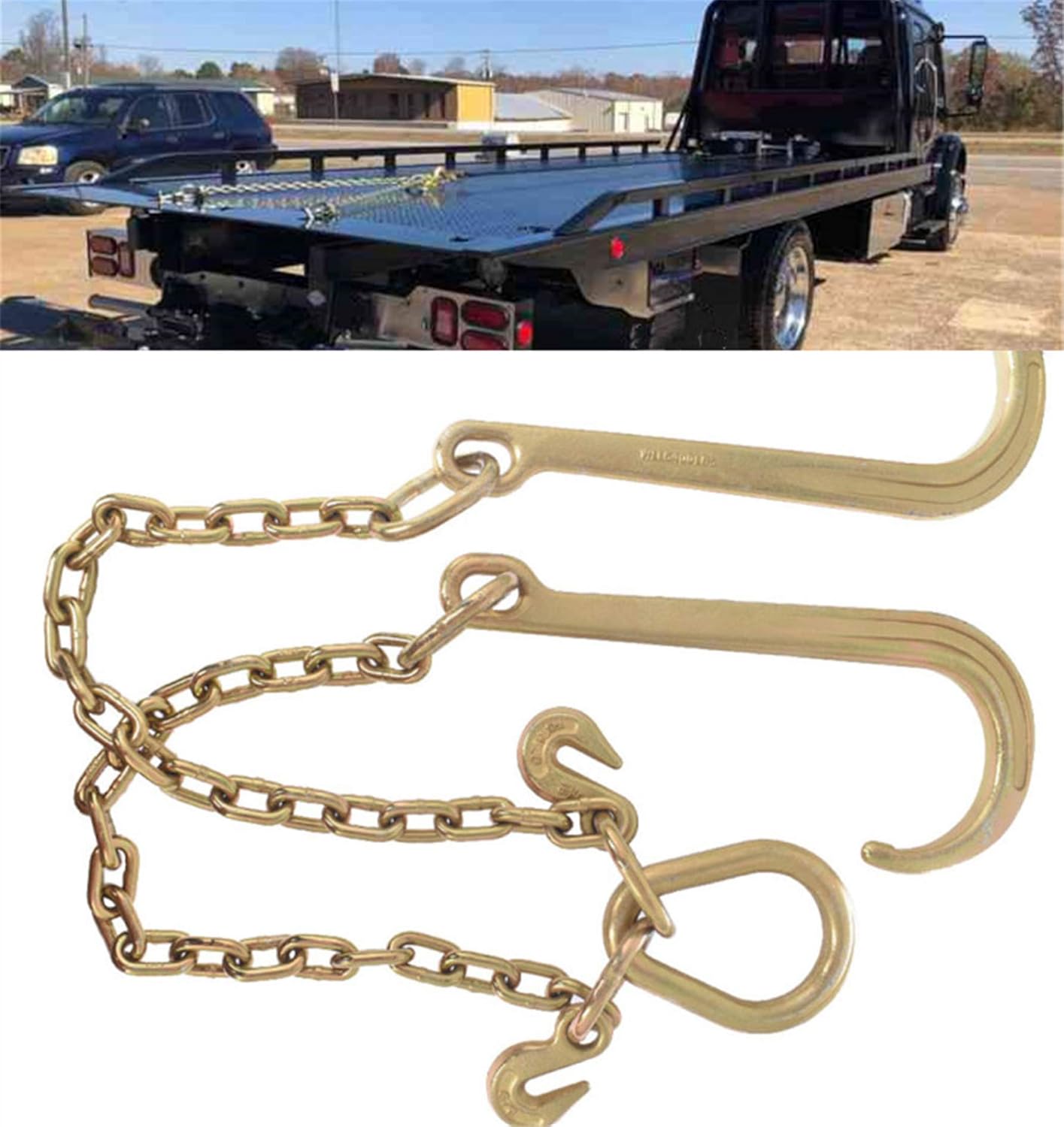 munirater 5/16 x 10 FT Grade 70 Tow Chain 15 J Hook and T Hook Mini J Hook Recovery Wrecker Axle Tow Truck Chain Pack of 2