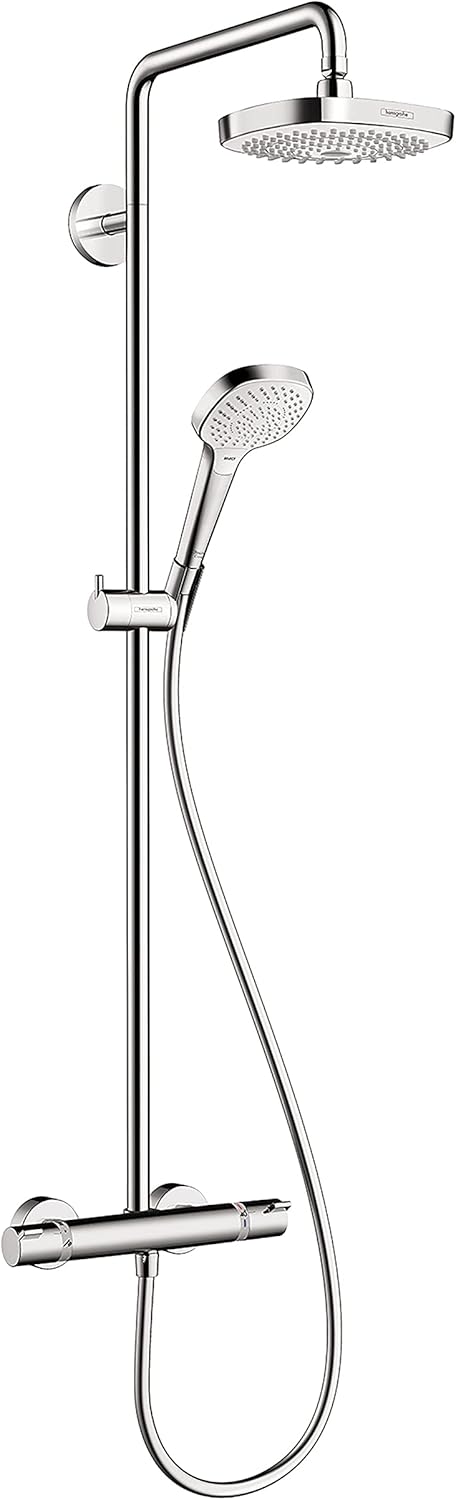 hansgrohe Croma Select E Sliding Height Adjust Easy Angle Adjust, QuickClean Showerpipe Shower Set in Chrome, 27257001
