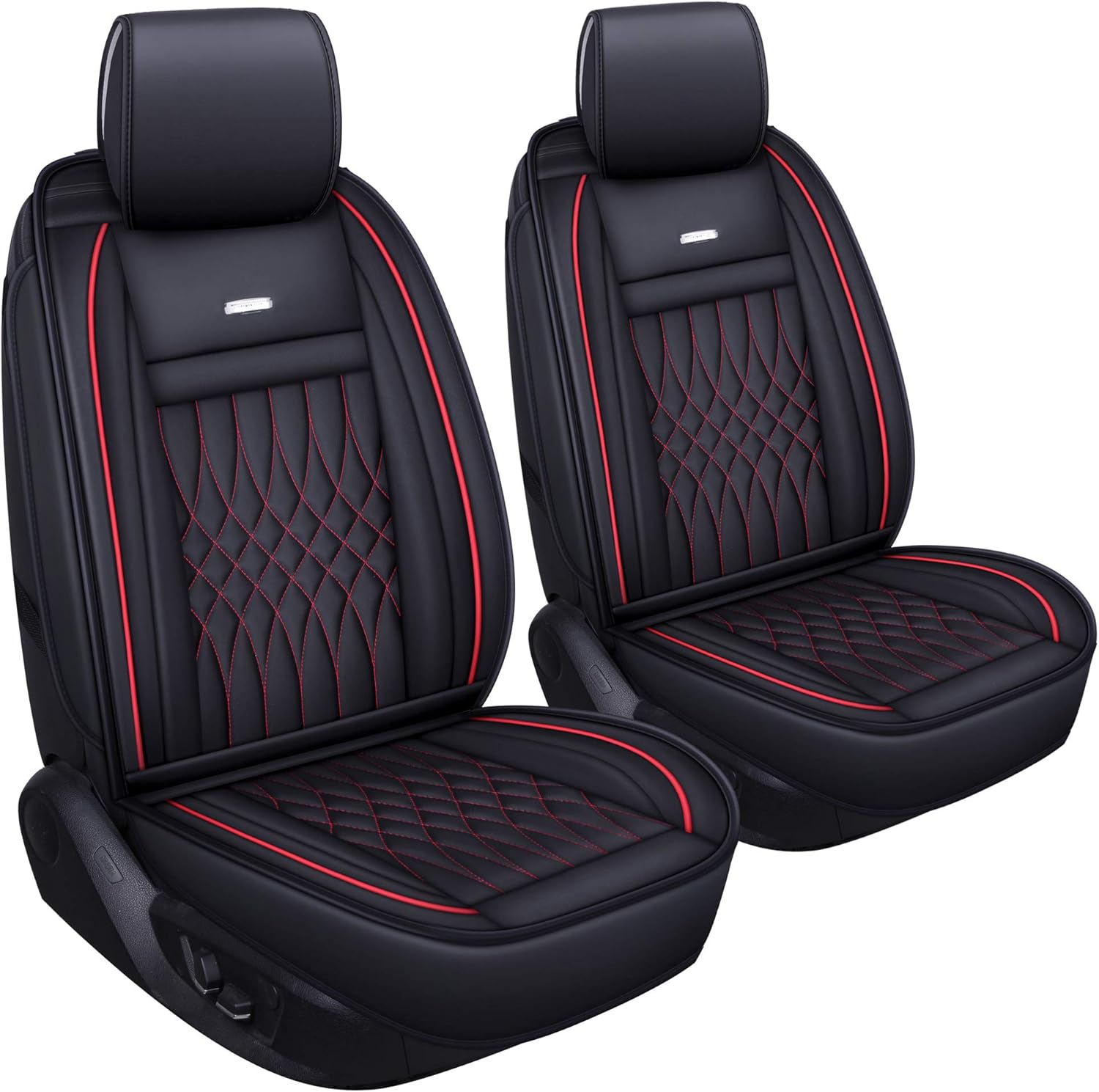 LUCKYMAN CLUB 5 Car Seat Covers Full Set with Waterproof Faux Leather Universal fit for RAV4 Accord Altima Tacoma Rogue CX5 CRV (Black&Red Full Set)