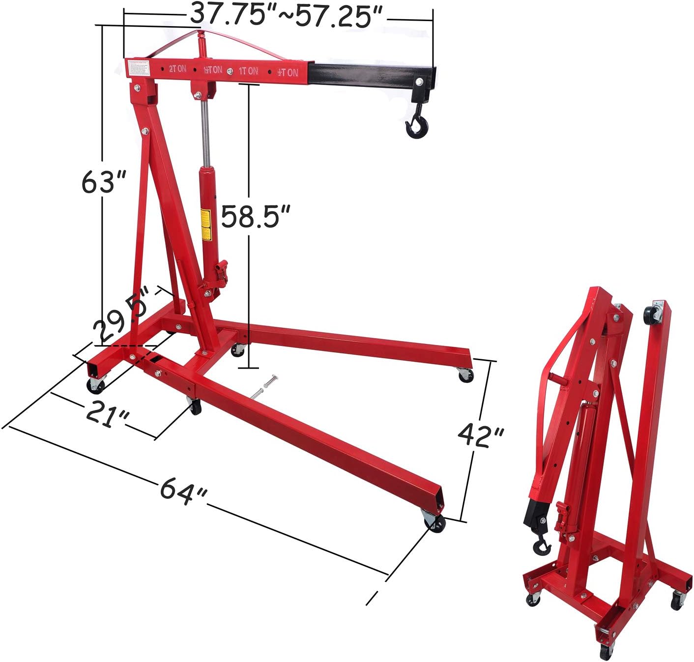 HTTMT- 2 TON Red 4400lb Heavy Duty Engine Motor Hoist Cherry Picker Shop Crane Lift Portable Crane Hydraulic Picker With hooks [P/N: ET-CAR-FIX005-2T-RED]