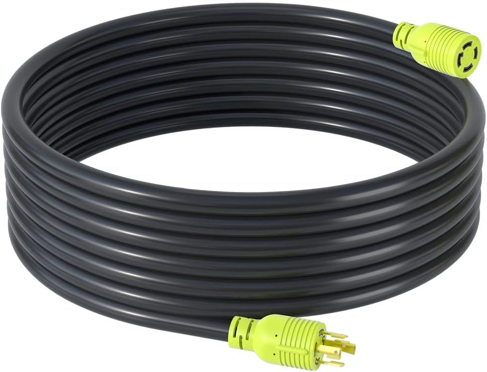 AOWEITOUR 4 Prong 30 Amp Generator Extension Cord,NEMA L14-30P/L14-30R 10 Gauge SJTW,Twist Lock Plug Heavy Duty Electric Extension Wire,125/250V,30Amp 7500W (25FT) Pack of 2