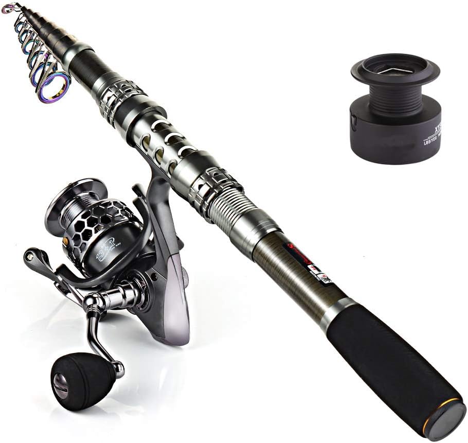 Sougayilang Spinning Fishing Rod and Reel Combos Portable Telescopic Fishing Pole Spinning reels for Travel Saltwater Freshwater Fishing Pack of 2