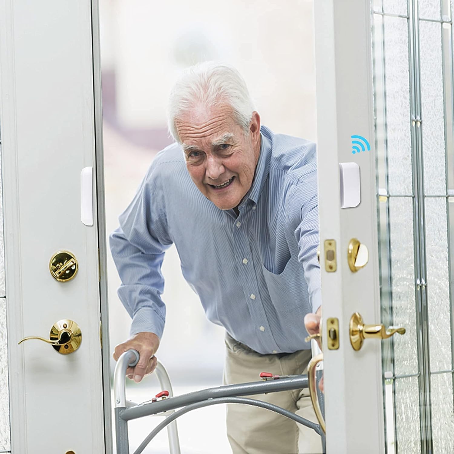 Door Alarm with Chime Adjustable Volume Sanjie Wireless Door Chime When Door Opens for Home/Business With 1000 ft Long Range 55 Melodies, 5 AlarmsSensor+2 Plug-in Receiver,White Pack of 2