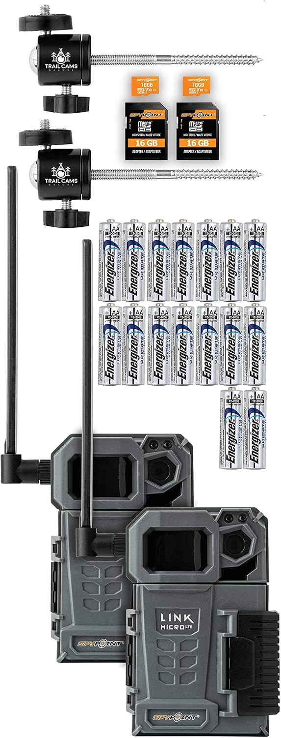 SPYPOINT Link-Micro-LTE Cellular Trail Camera Twin Pack with Two SD Cards, Batteries, and Two Mounts (Link-Micro-LTE-V)