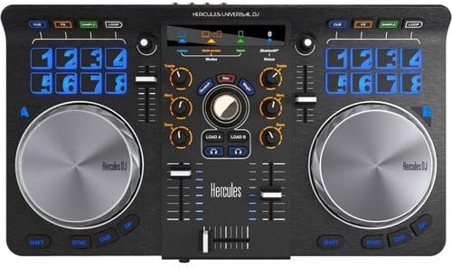 Hercules Universal DJ Bluetooth DJ Software Controller with R100 Stereo Headphones & Mini Male to Stereo Mini Male Cable (Black) 3'