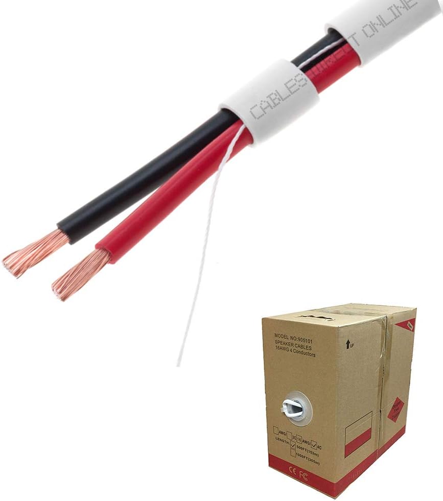500FT Oxygen Free Pure Copper 18/2 Bulk Speaker Wire 18AWG CL2 in Wall Audio Cable (500ft, 18/2)