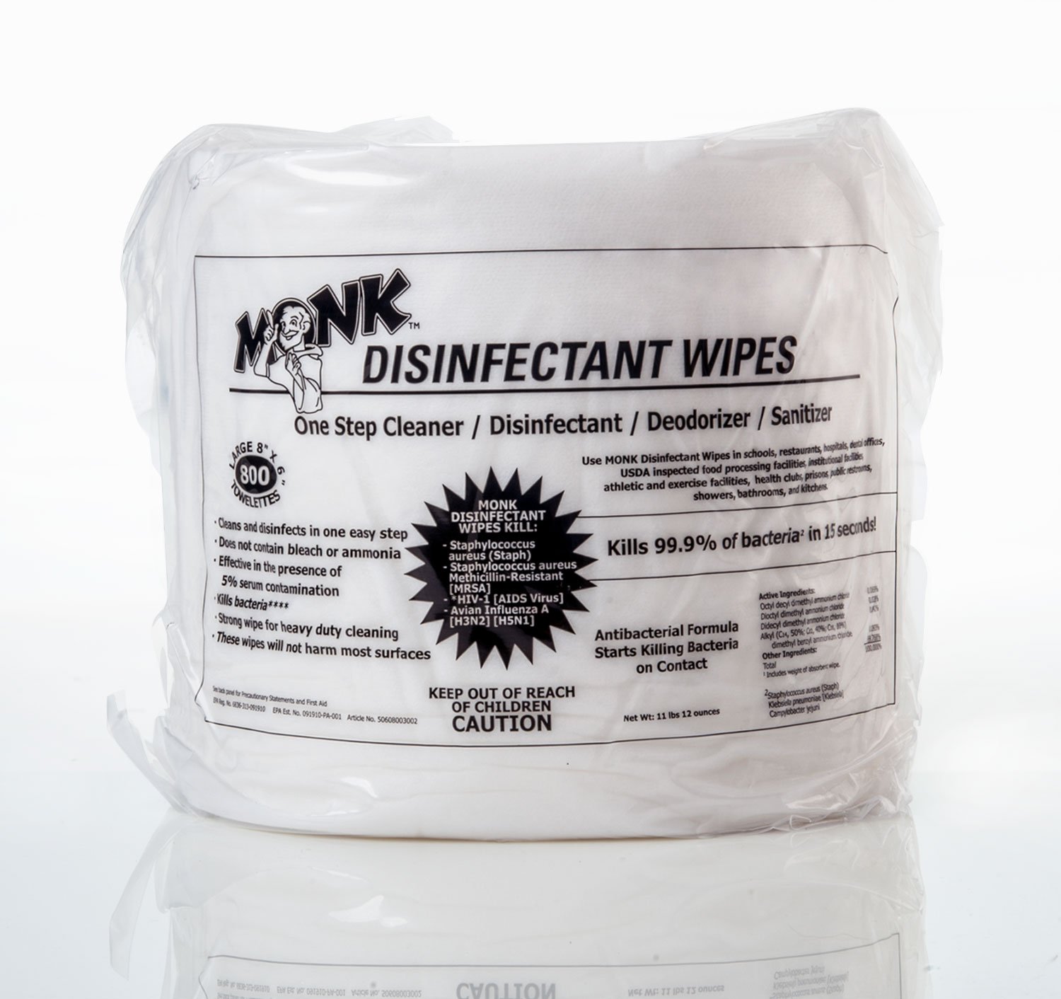 Monk - 69804R Disinfecting Gym Wipes 4 Refill Pack of 800 Count Wipes