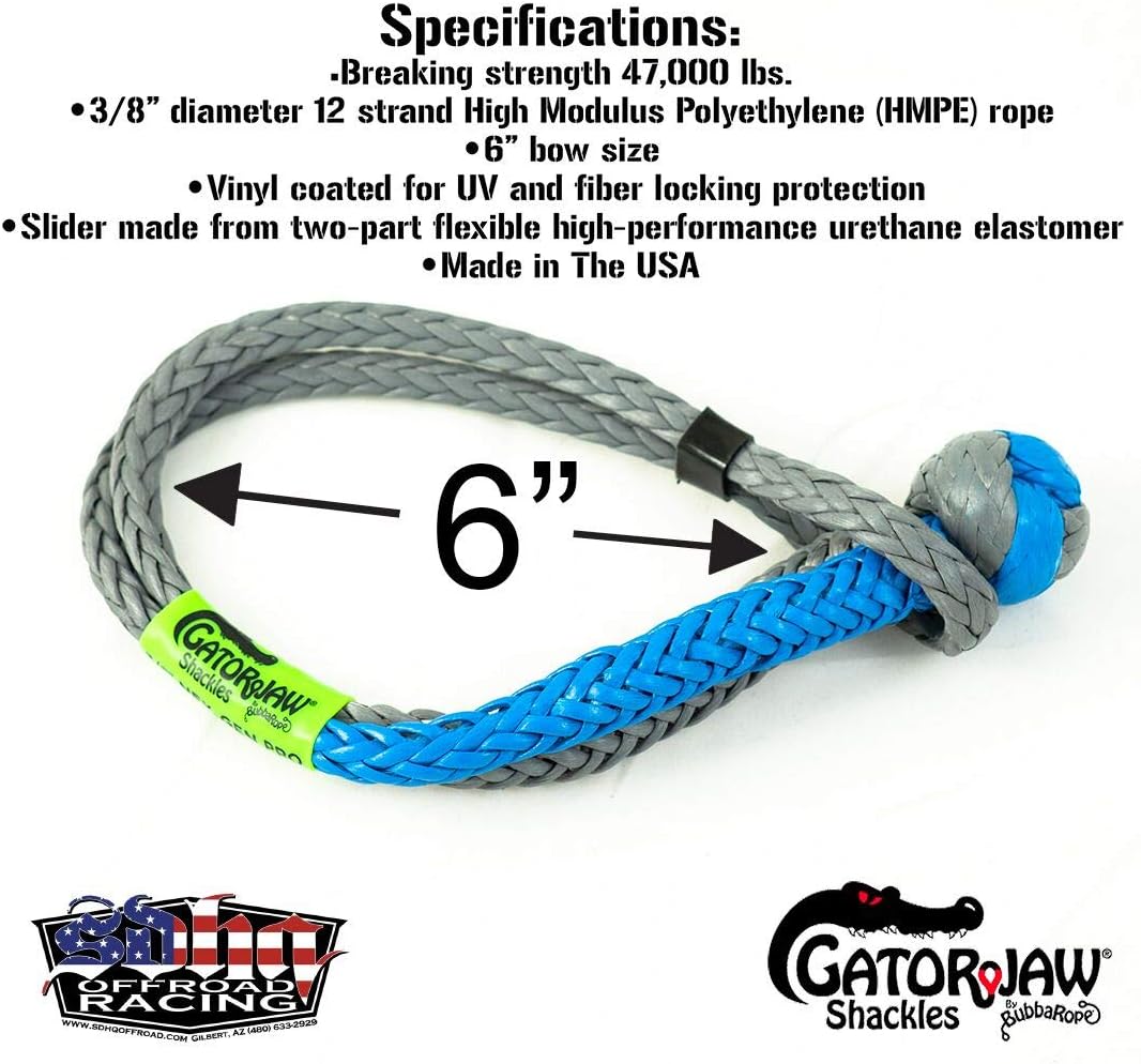 Bubba Rope GatorJaw Soft Shackle (52,300LB Breaking Strength Pro Orange & Gray) Pack of 2