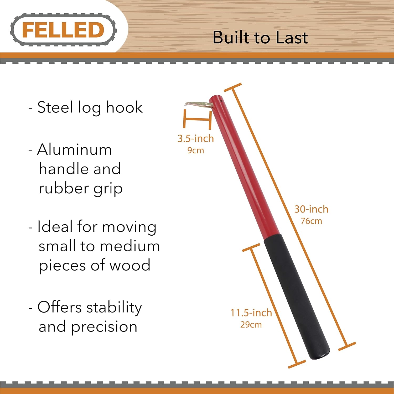 Felled Hookaroon Tool - 30in Log Roller Lifter with Aluminum Handle for Moving Firewood or Pulling Slabs Off The Sawmill Pack of 2