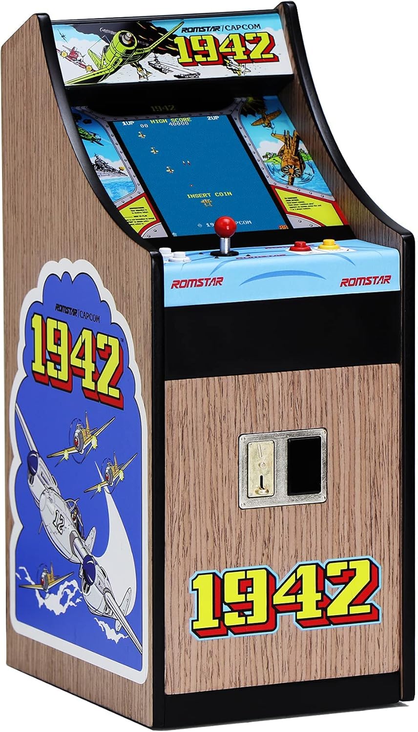 New Wave Toys 1942 x RepliCade Playable Video Game Arcade 10.4 Inch Lowboy Cabinet with Bonus 1943 Mini Arcade Stick
