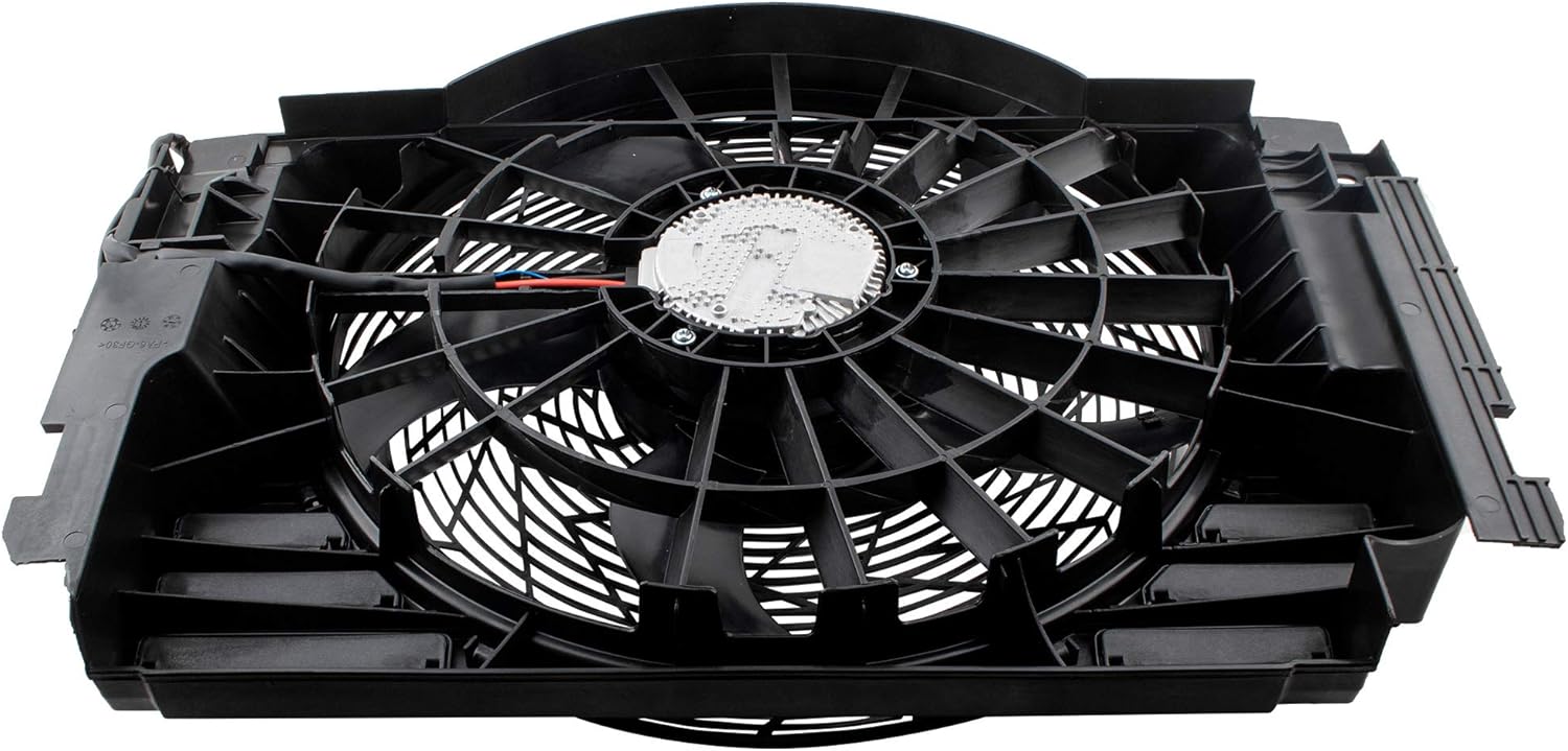 BOXI Auxiliary Condenser Brushless Cooling Fan Assembly Compatible with 2000 2001 2002 2003 2004 2005 2006 B-M-W X5 3.0L 4.4L 4.6L 4.8L (Replaces # 64546919051 64546921381 621-213)