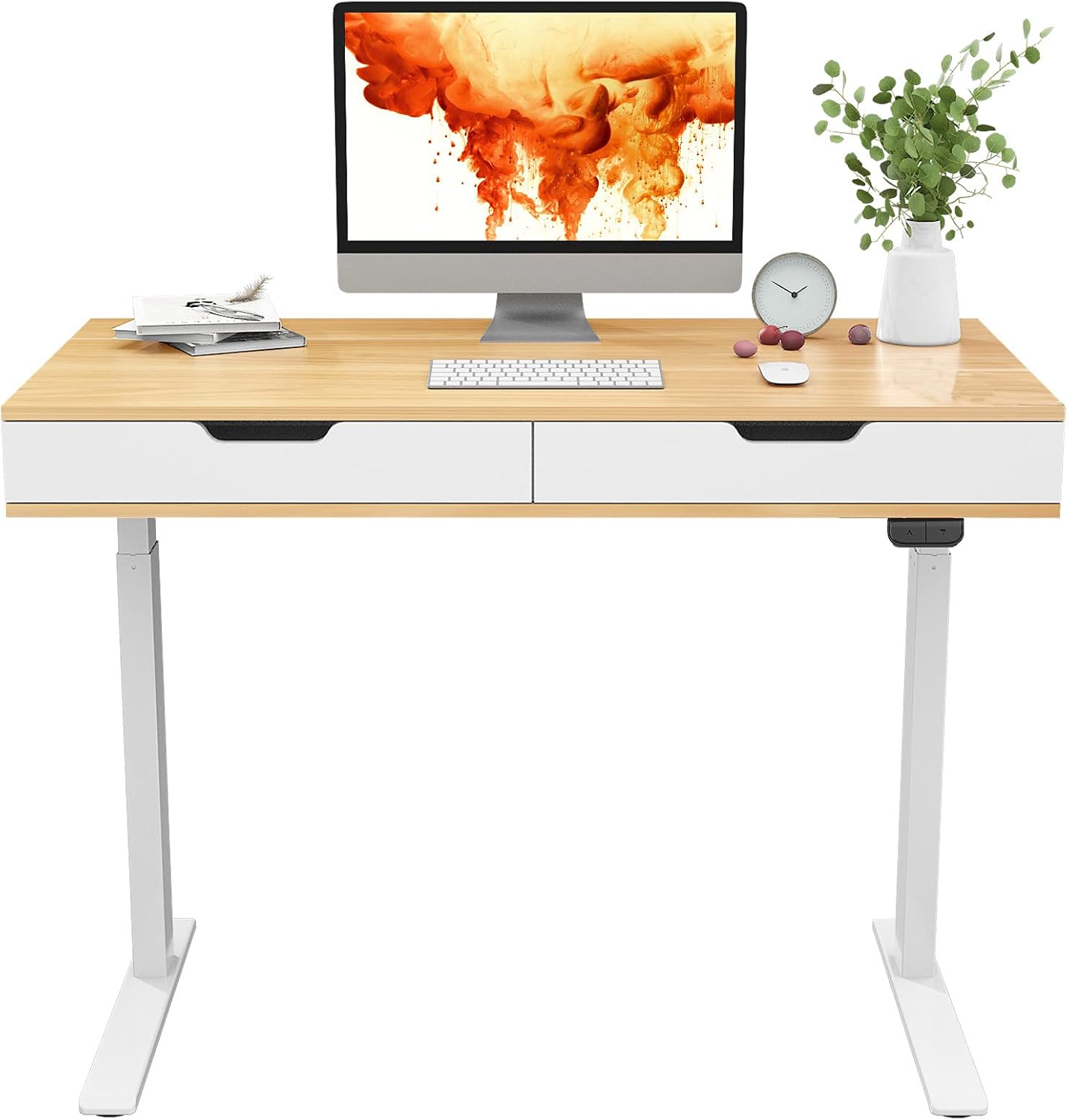 FLEXISPOT UD4 Electric Standing Desk with Drawers Sit Stand Desk Home Office Desk Mid Century White Oak 2 Button Version
