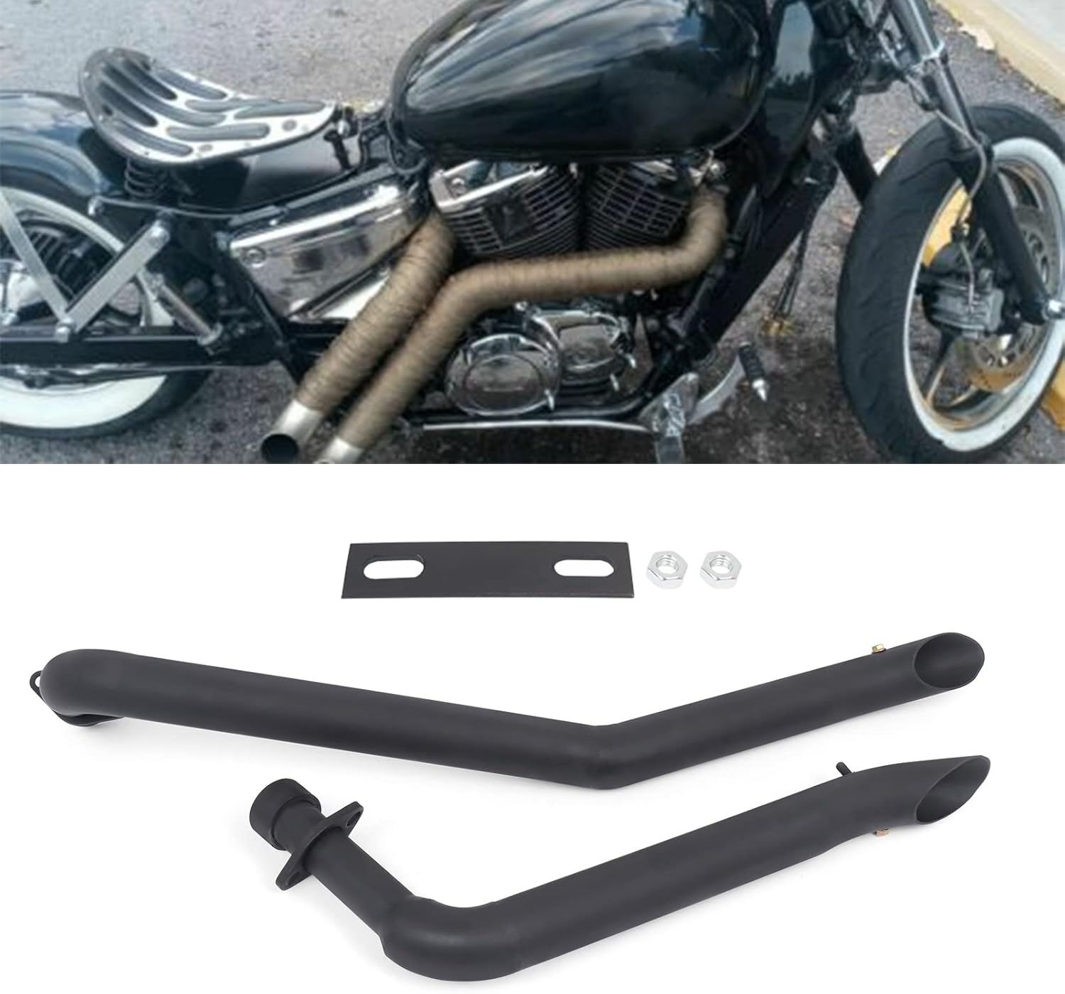 Worldmotop Stainless Steel Exhaust System Muffler Exhaust Pipe for Honda Shadow Sabre 1100 VT1100C2 Spirit 1100 VT1100C ACE 1100 Tourer 1100 VT1100T Aero 1100 VT1100C3(chrome)