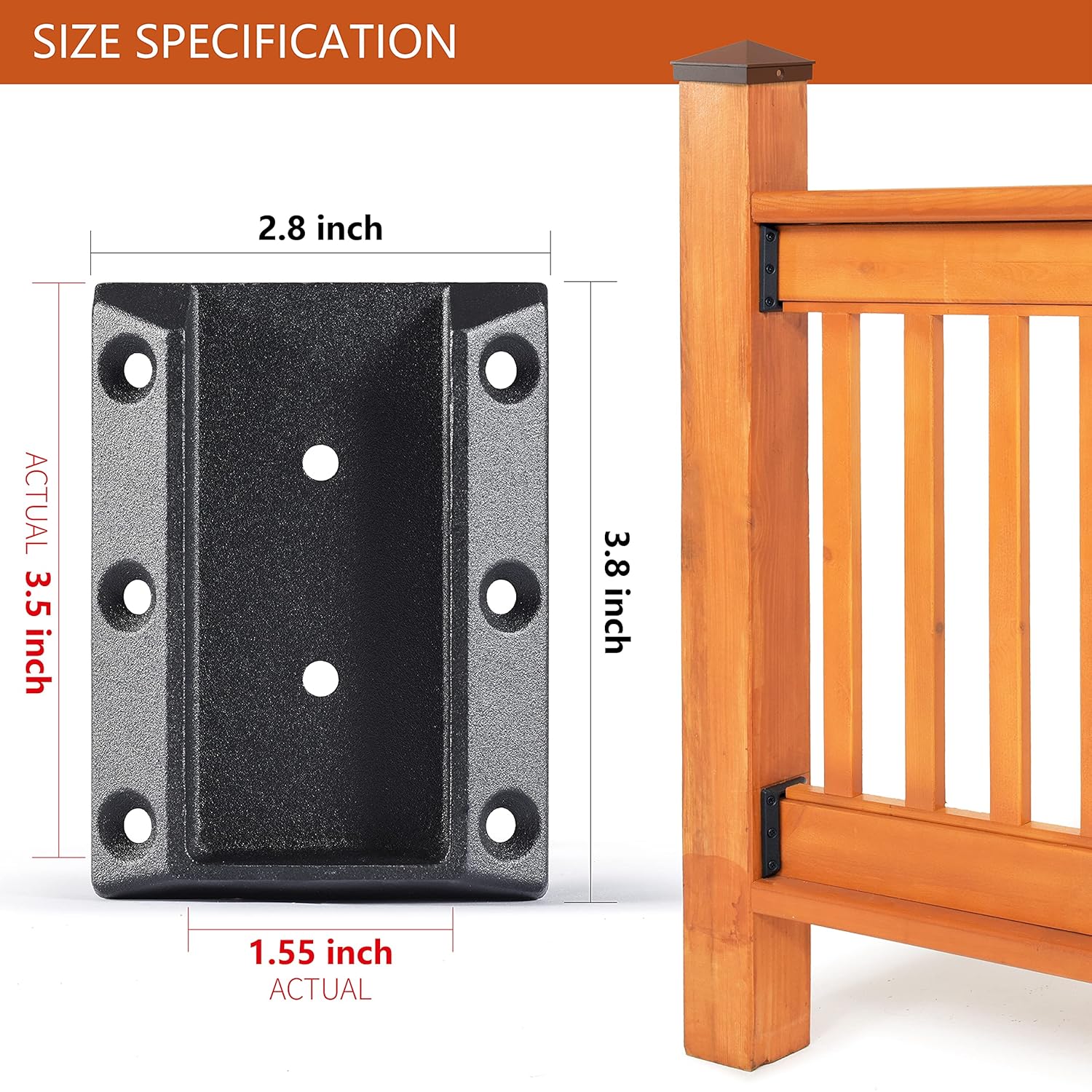 Walrkaur 304 Stainless Steel Deck Railing Brackets for 2'' x4''(Actual 1.55'' x3.5'') Railing Wood Post (8pcs)