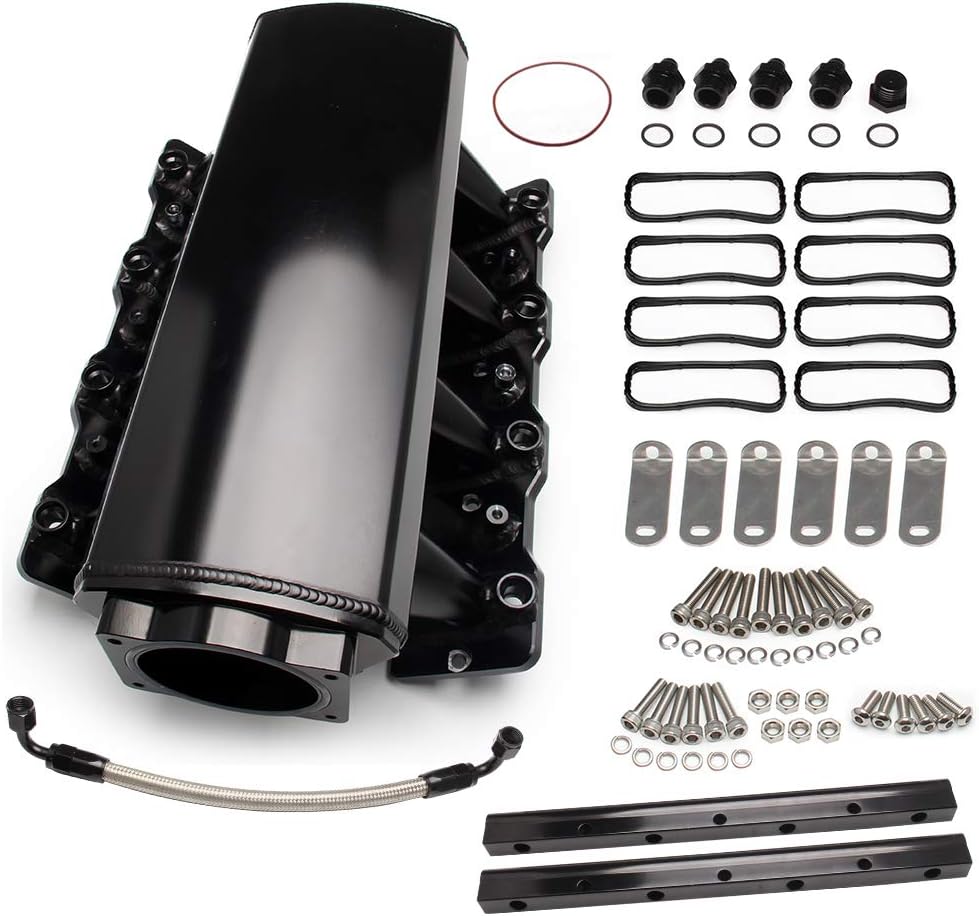 Top10 Racing Intake Manifold fit 92mm Throttle Body Sheet Metal Fabricated EFI 15° Throttle Opening Compatible with Chevrolet Chevy GMC Pontiac LS LS1 LS2 LS6 Black (ONLY Intake Manifold)