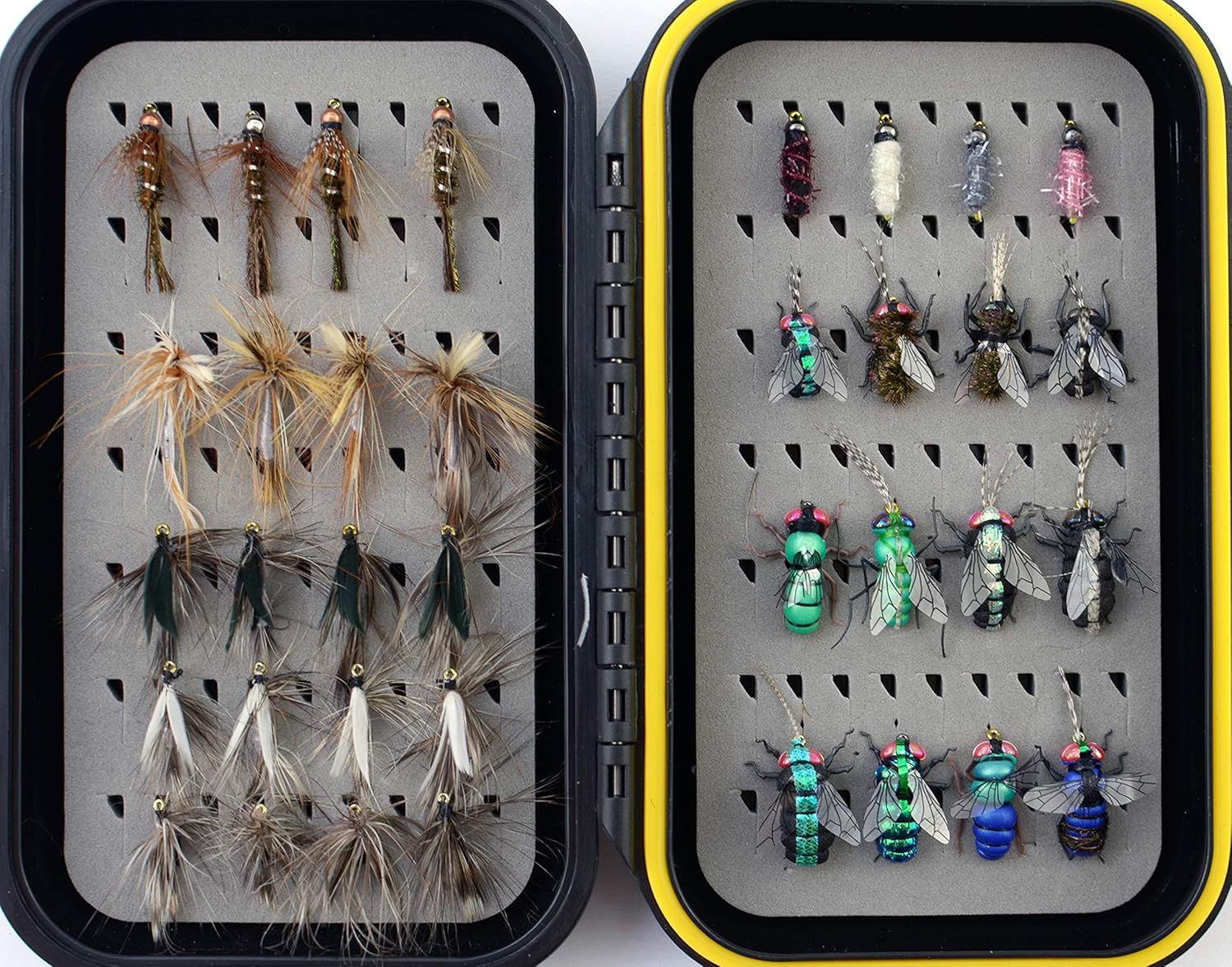 YAZHIDA Fly Fishing Flies Kit /Trout/Salmon/ bass Flies Streamers . Dry/Wet Flies.Nymphs, ,Fly Poppers (with Waterproof Fly Box) Pack of 2
