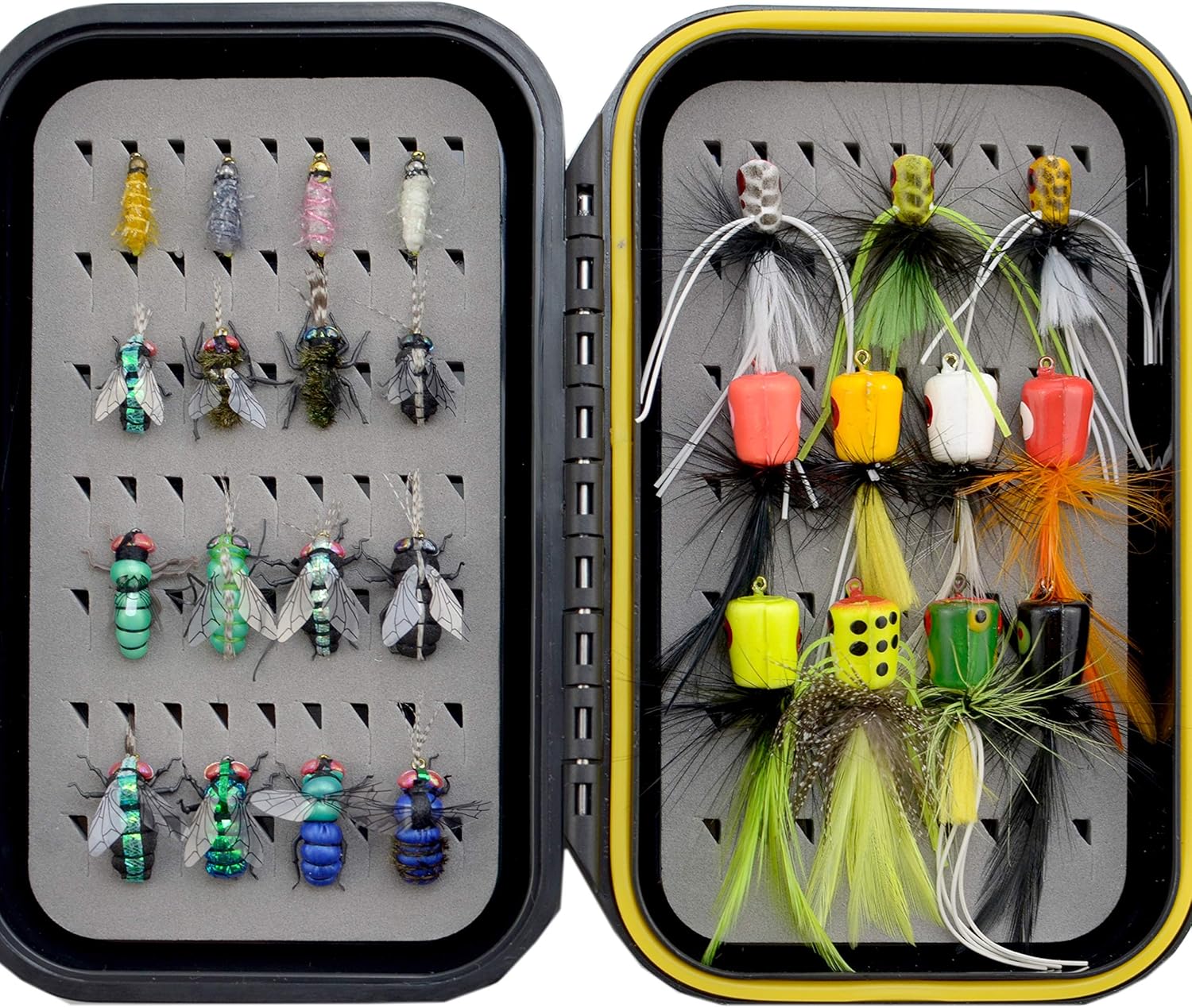 YAZHIDA Fly Fishing Flies Kit /Trout/Salmon/ bass Flies Streamers . Dry/Wet Flies.Nymphs, ,Fly Poppers (with Waterproof Fly Box) Pack of 2