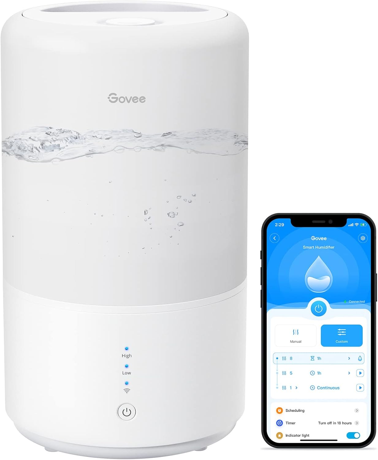 Govee Smart Humidifiers for Bedroom, Top Fill Cool Mist Humidifiers for Baby Nursery with Essential Oils 3L, Work with Alexa & Google Home, BPA Free, Plant Humidifier Pack of 2