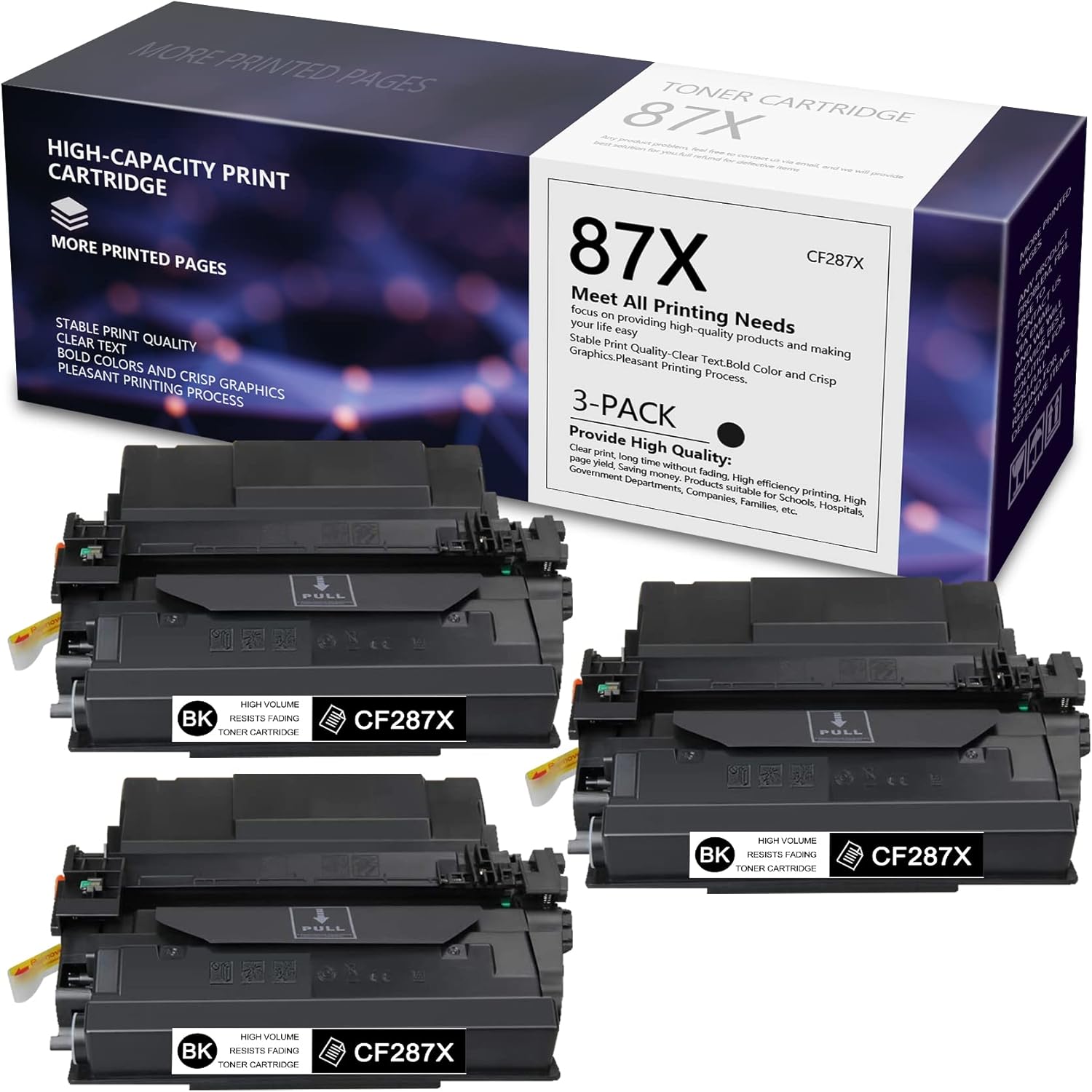 87X CF287X (3 Pack, Black) Compatible High Yield Toner Cartridge Replacement for HP M506dnm M506xm M506n M506dn M501n M501dn M527c M527dn M527f M527z Printer, by Sold Viviansky