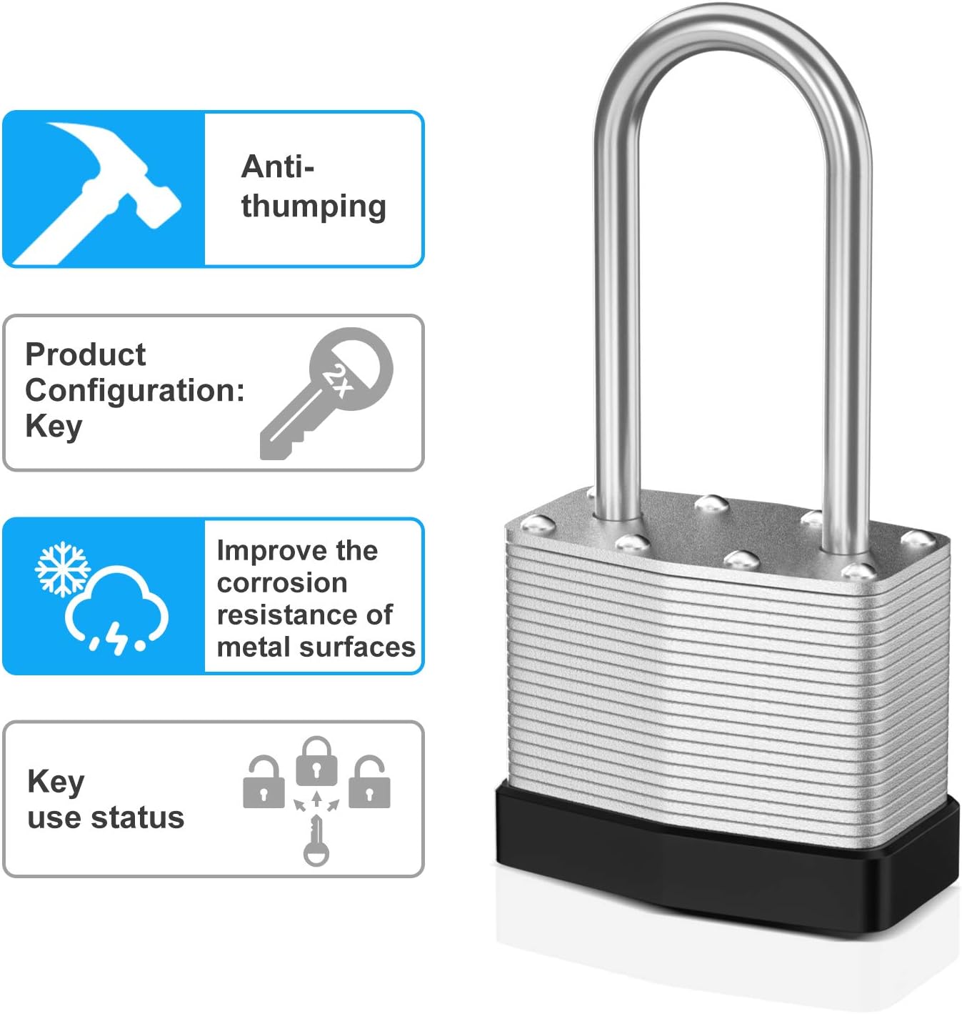 KECHUANG Key Padlock Laminated Steel Hitch Lock 1-9/16