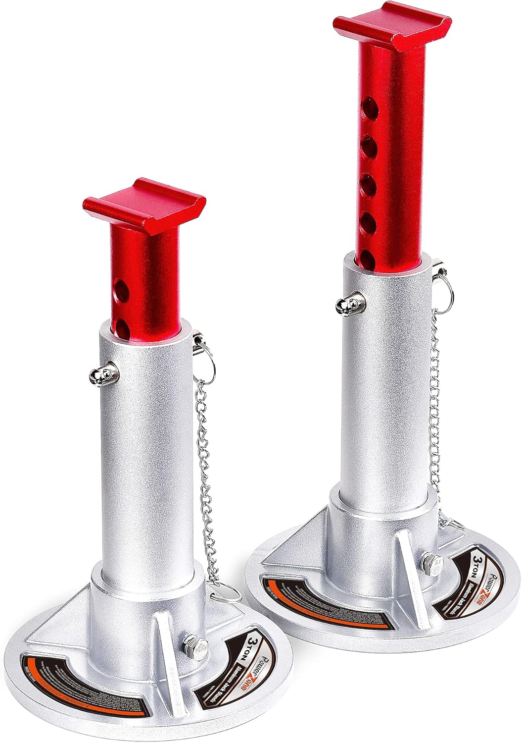 Power Zone 680066 3-Ton Aluminum Jack Stands, Lifting Range: 10-5/16” to 15-1/3” with 6 Locking Positions