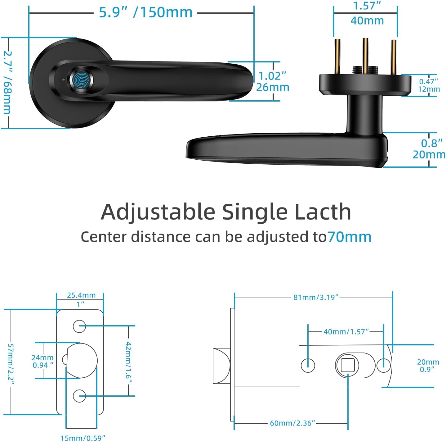 Fingerprint Door Lock,Biometric Thumb Print Door Knobs,Keyless Entry Door Lock,Left-Right Adjustable Handle Fingerprint Lock,Finger Print Door Lock for Bedroom,Hotel,Office,Warehouse Pack of 2