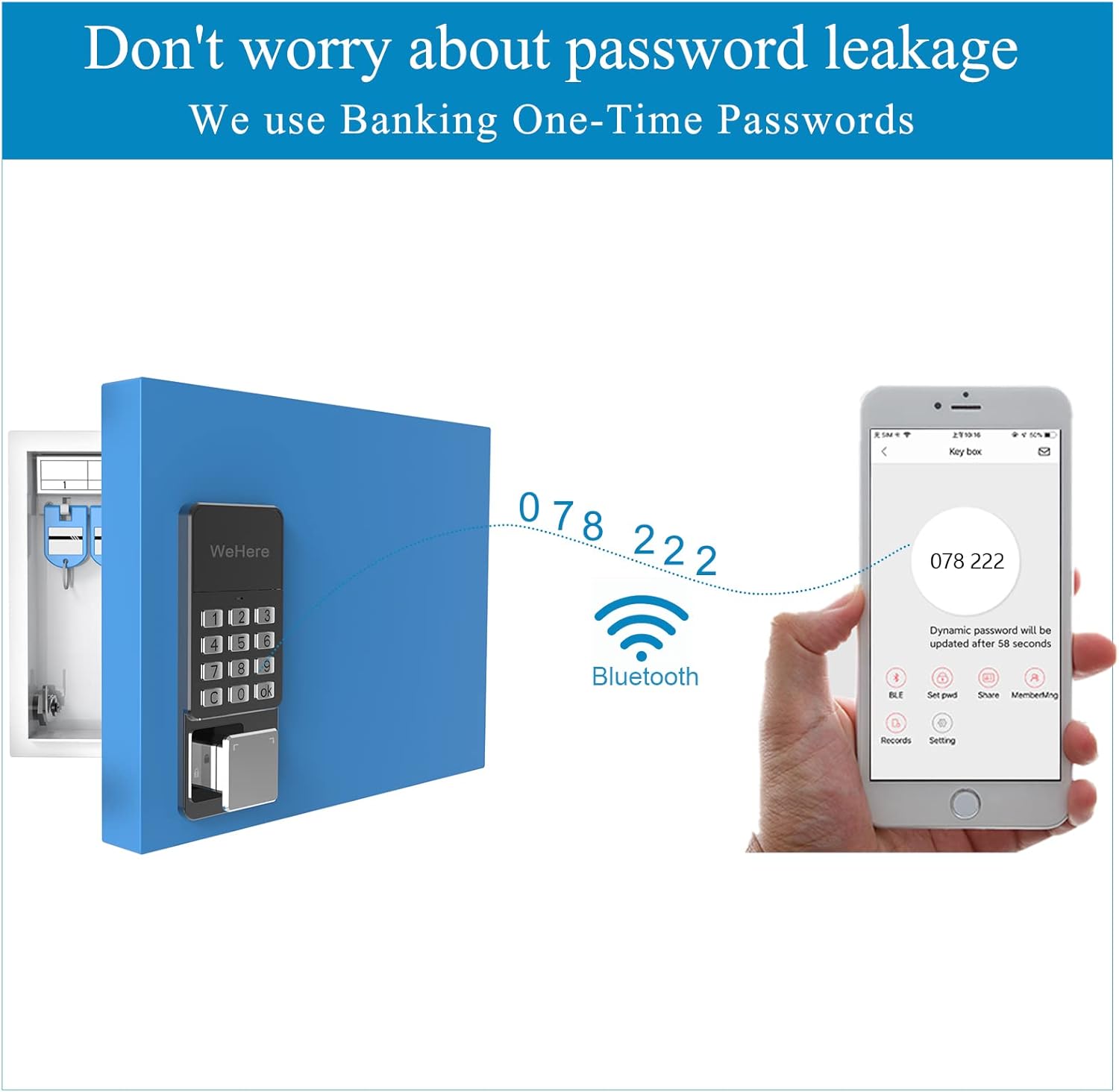WeHere Key Lock Box(16 Keys) use OTP /Fixed Password/Bluetooth Unlock,Metal Key Cabinet Wall Mount,Digital Combination Code Lock box, Great for Car/House/Office Rental Key Manage & Safe Securty Pack of 2