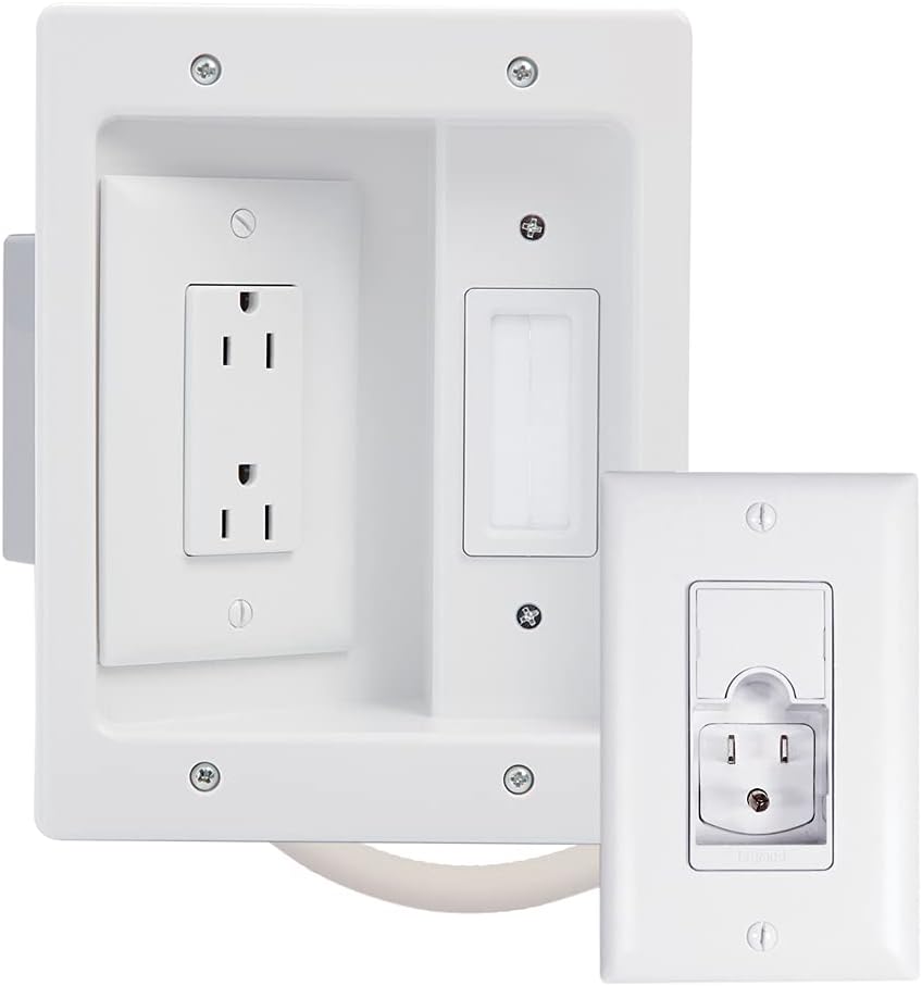 Legrand - OnQ, White, 5.1, HT22U2-WH-R12 Legrand, Recessed In Wall TV Power, Pro Power & Cable Management, Long Range Kit, Home Office & Theater, HT22U2WHR12 Pack of 2