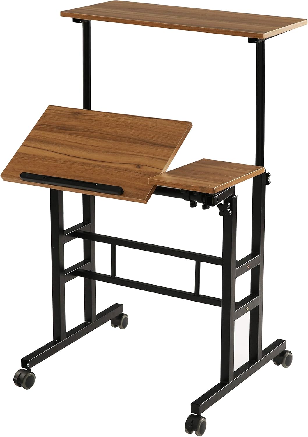 SDADI Height Adjustable Sit Stand Desk Home Office Desk Mobile Standing Desk Rolling Laptop Cart Computer Workstation, Light Grain Pack of 2