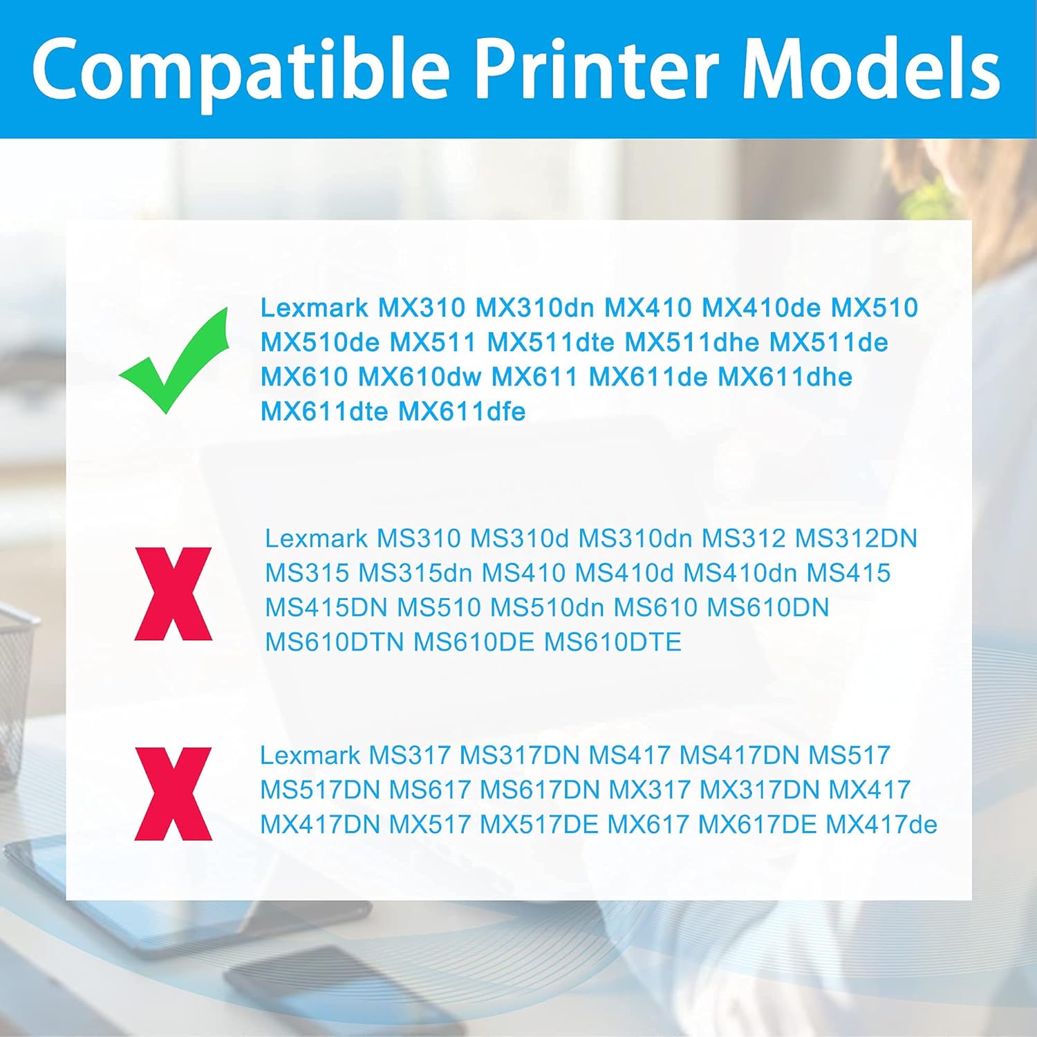 LCL Compatible Toner Cartridge Replacement for Lexmark 60F1H00 60F1000 601H 10000 Page MX310 MX310dn MX410 MX410de MX510 MX510de MX511 MX511dte MX511dhe MX511de MX610 (1-Pack Black) Pack of 2