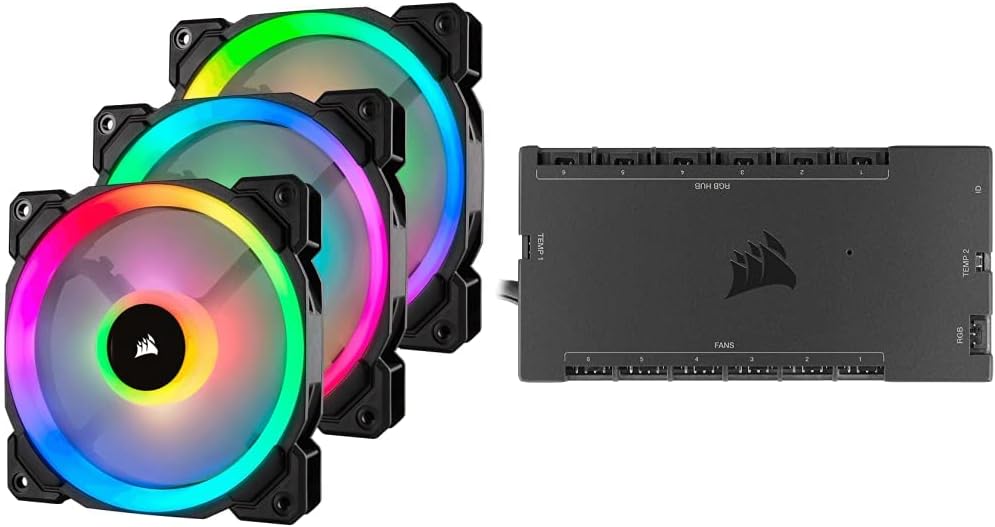 Corsair LL Series LL120 RGB 120mm Dual Light Loop RGB LED PWM Fan 3 Fan Pack with Lighting Node Pro (CO-9050072-WW)