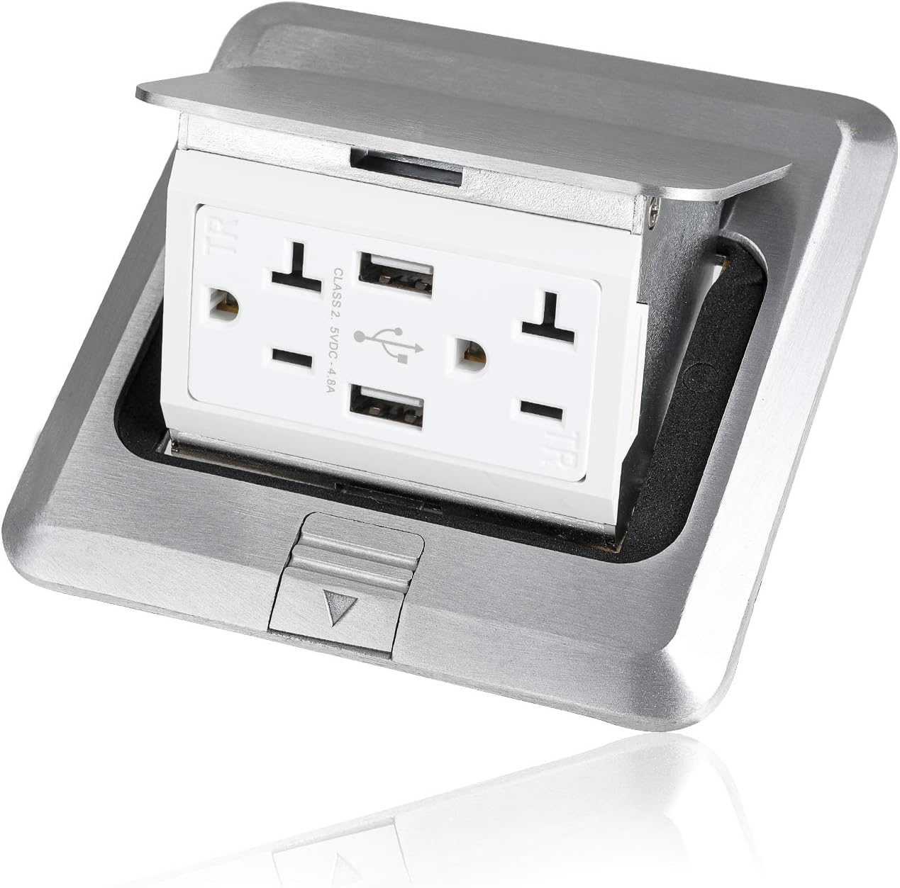 Vagueior Pop Up Floor Electrical Outlet Stainless Steel Box Kit, 5V/4.8A USB Outlet, 20A Tamper-Resistant Receptacle Outlet, Watertight Gasket，Corrosive Resistant Hardware,Silver Pack of 2