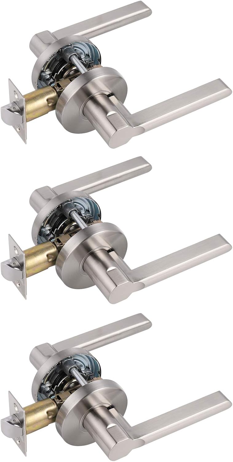 5 Pack Knobonly Brushed Nickel Finish Reversible for Left Or Right Handed, Passage Drop Door Levers, Non-Locking Keyless Handlest for Hall or Closet Pack of 2