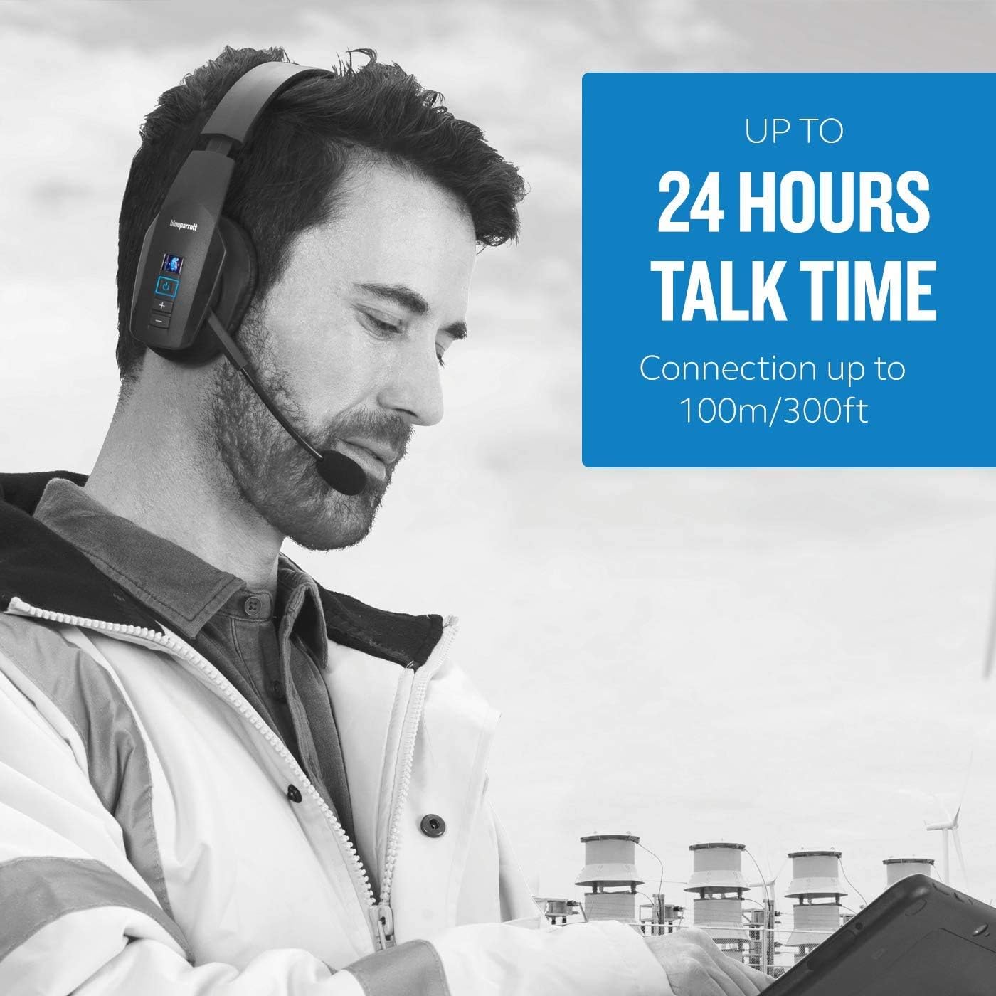 BlueParrott B450-XT Noise Cancelling Bluetooth Headset – Updated Design with Industry Leading Sound, Long Wireless Range, Up to 24 Hours of Talk Time, IP54-Rated Wireless Headset - (Renewed)