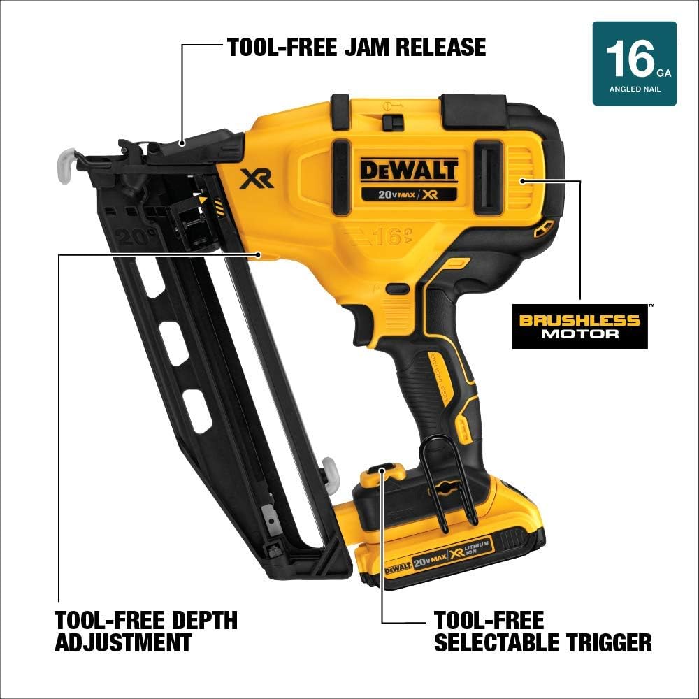 DEWALT 20V MAX* XR Finish Nailer, Angled, 16GA (DCN660D1)