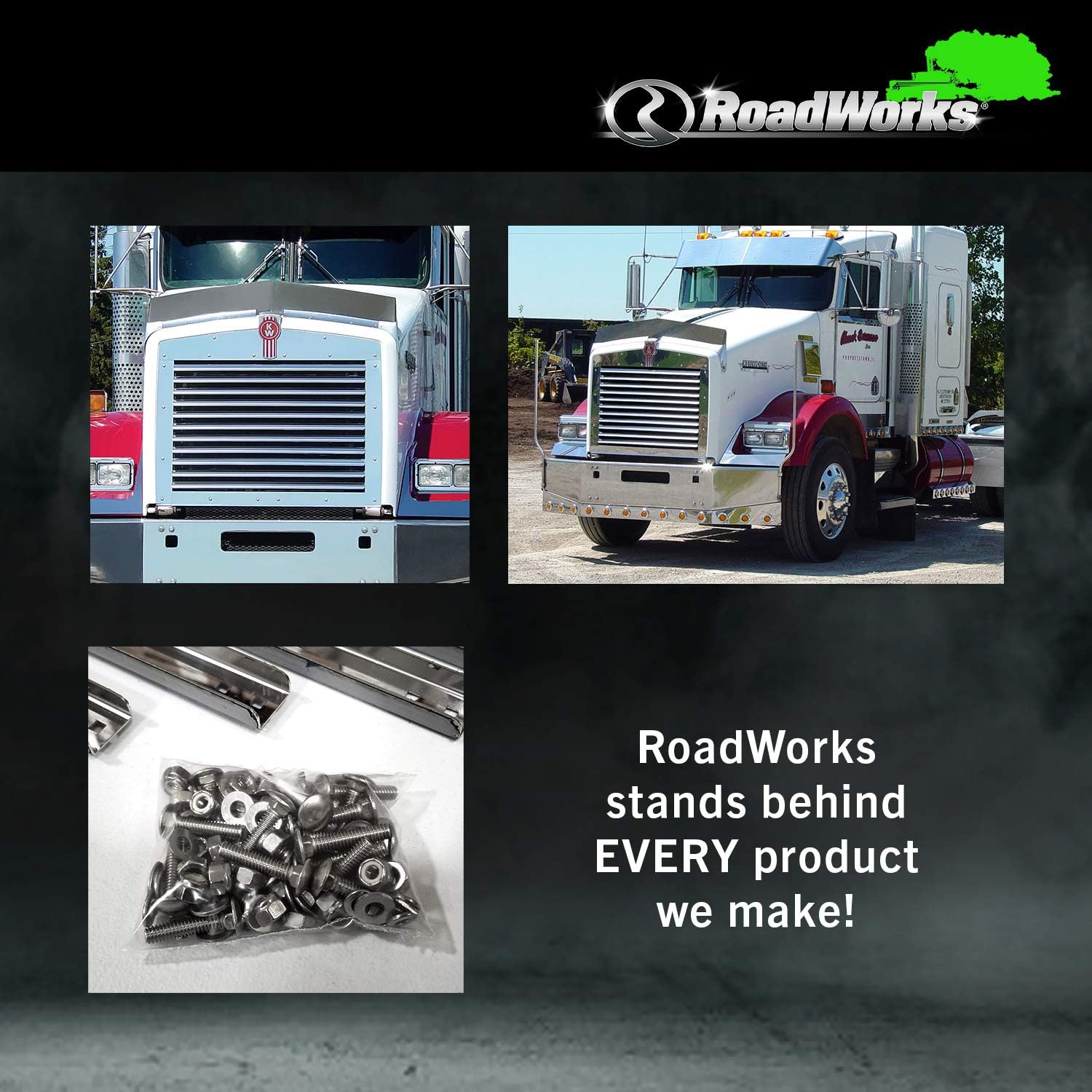 RoadWorks Stainless Steel Grille with 11 Louvered Bars for Kenworth T800 1995-2020