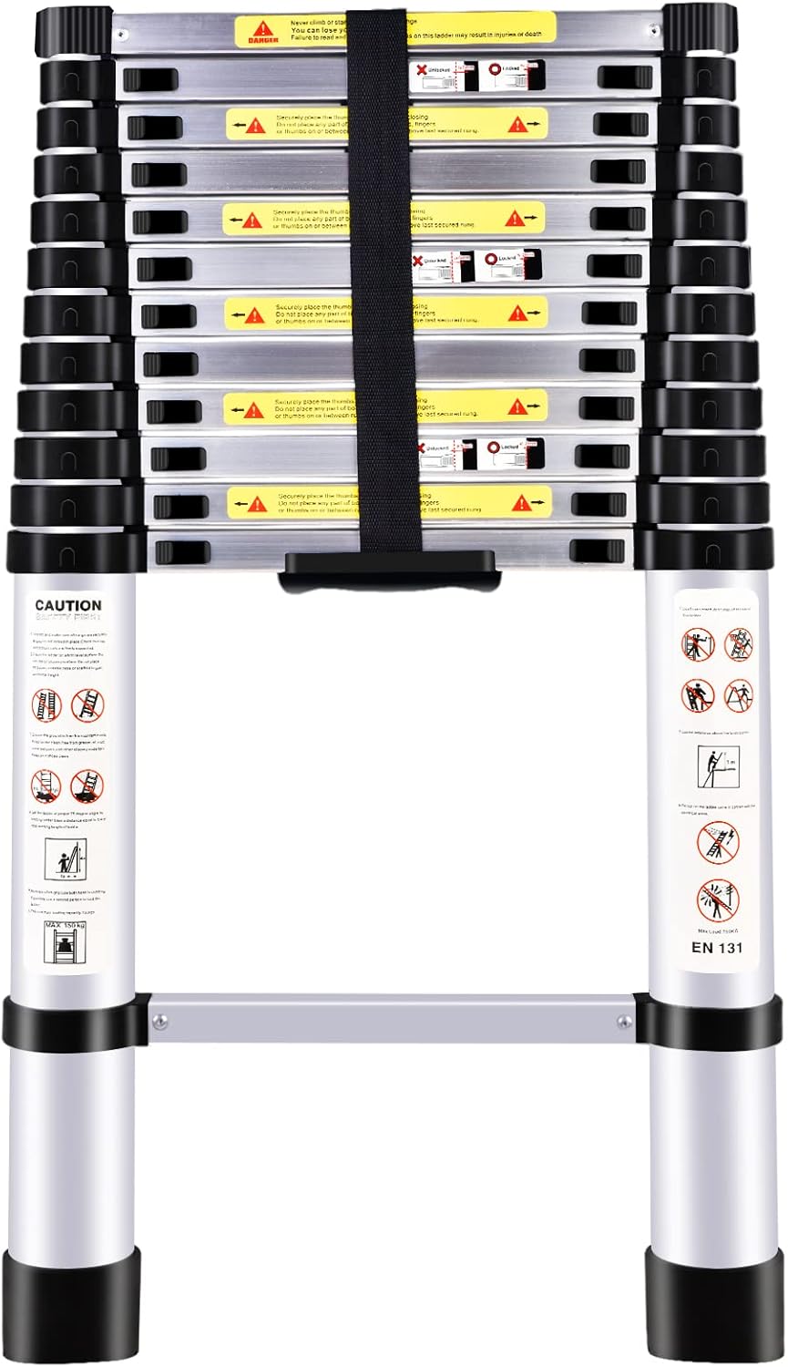 YA MI Telescopic Ladders, EN131 Standards Multi-Purpose Folding Aluminum Extension Ladder(12.5Ft/3.8M)