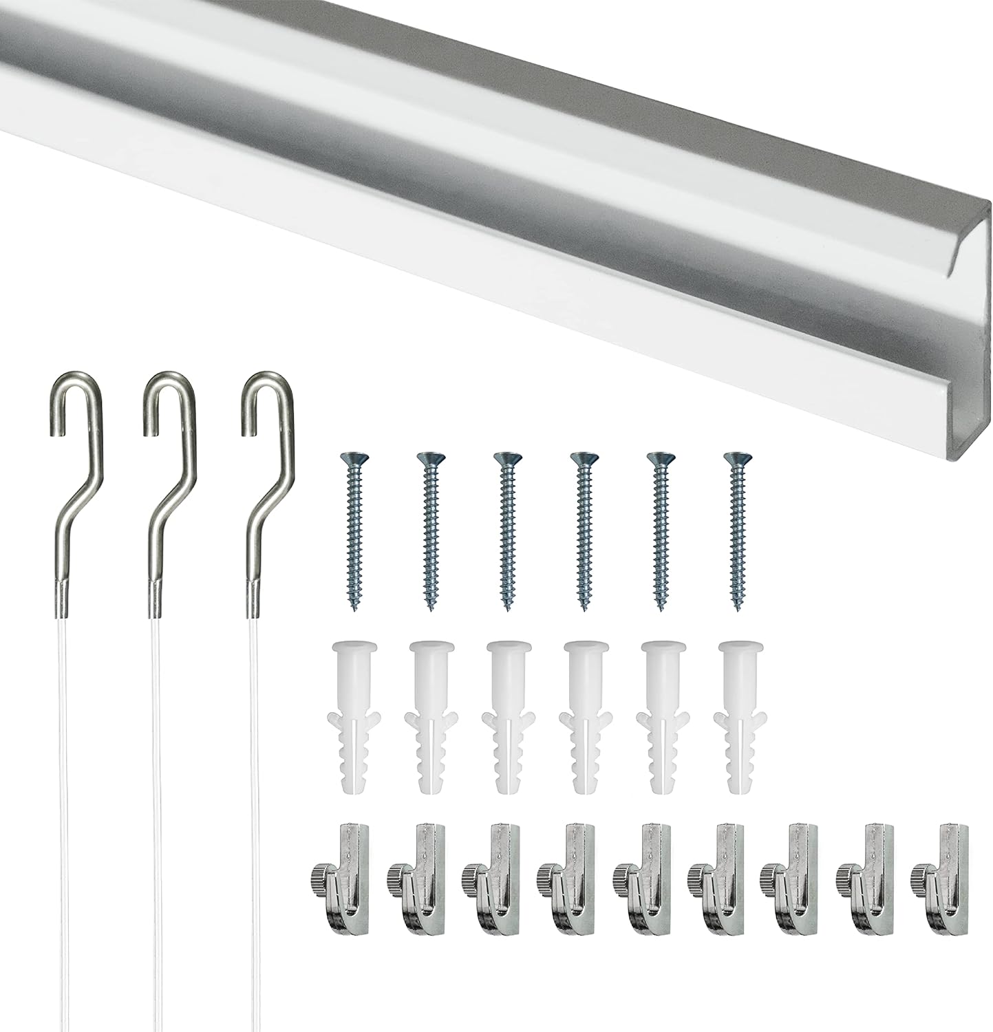 Gallery Hanging System Track Kit 79 Inch - Includes TR101 Track, Nylon Cords, Picture Hooks, and Hardware for Track - 1 Pack