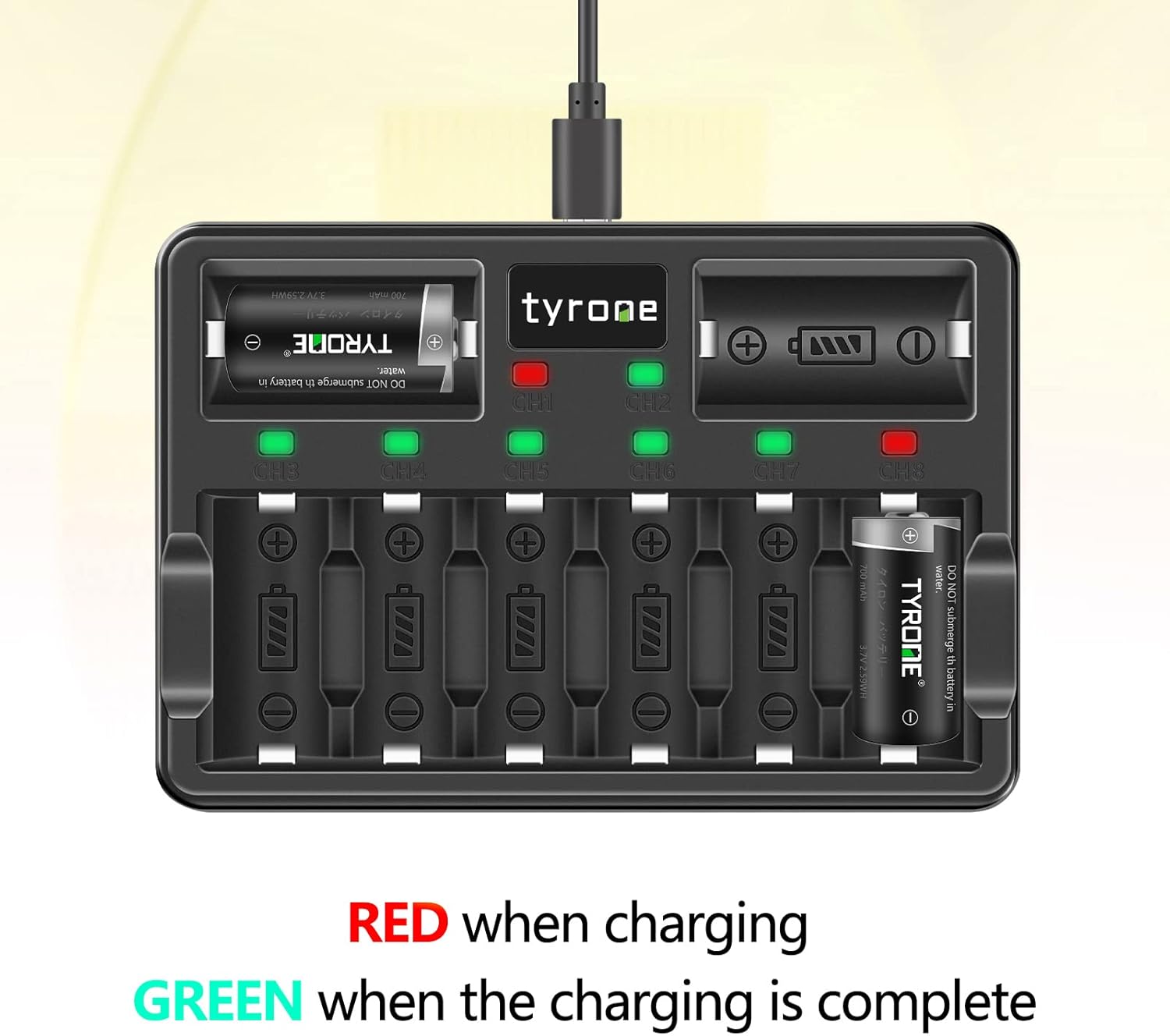 CR123A Rechargeable Batteries with Charger, 123A Rechargeable Batteries for Arlo Wireless Cameras and Flashlight [ tyrone 16 Pack Lithium Batteries with 8 Port Charger UL Certified Adapter ] Pack of 2