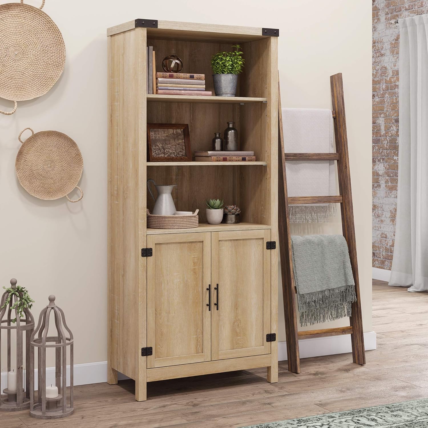 Sauder Bridge Acre Rustic Farmhouse Library, Orchard Oak Finish