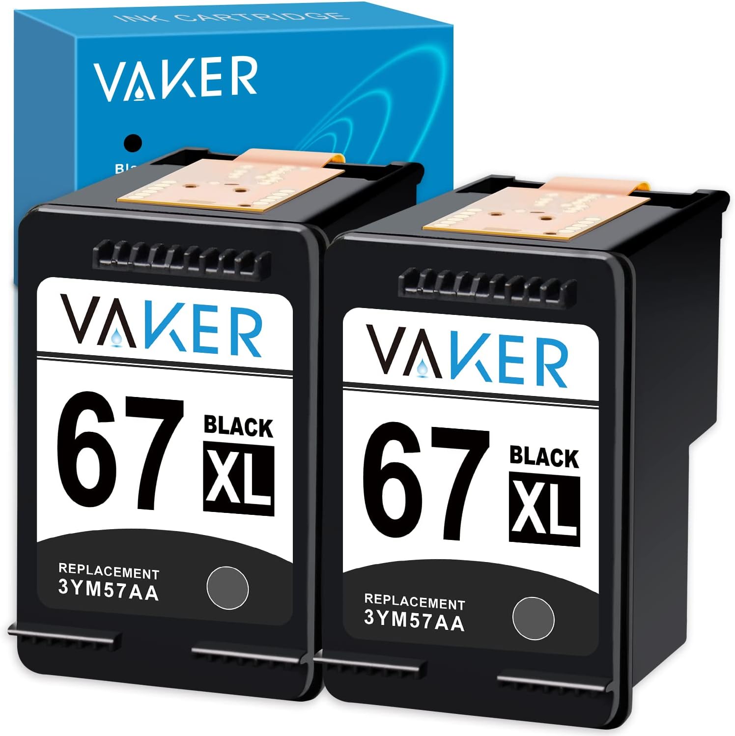 VAKER Remanufactured Inkjet Printer Ink Cartridge Replacement for HP 67 67XL to fit with HP Envy 6052 6058 6075 DeskJet 2732 2755 DeskJet Plus 4152 4155 4158 Printer ( 2 Black ) Pack of 2