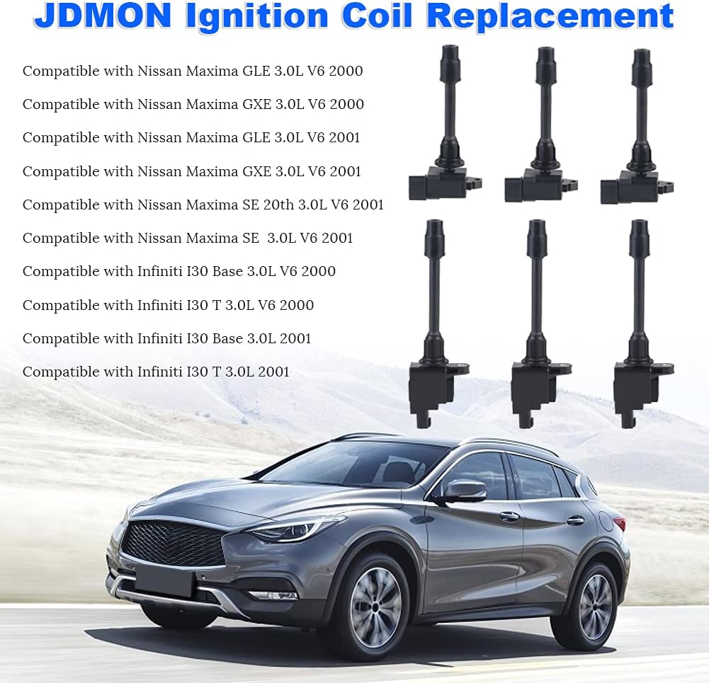 JDMON Compatible with Ignition Coils Nissan Maxima Infiniti I30 3.0L V6 2000 2001 Replace UF348 UF363 C1266 C1267 Pack of 6 Pack of 2